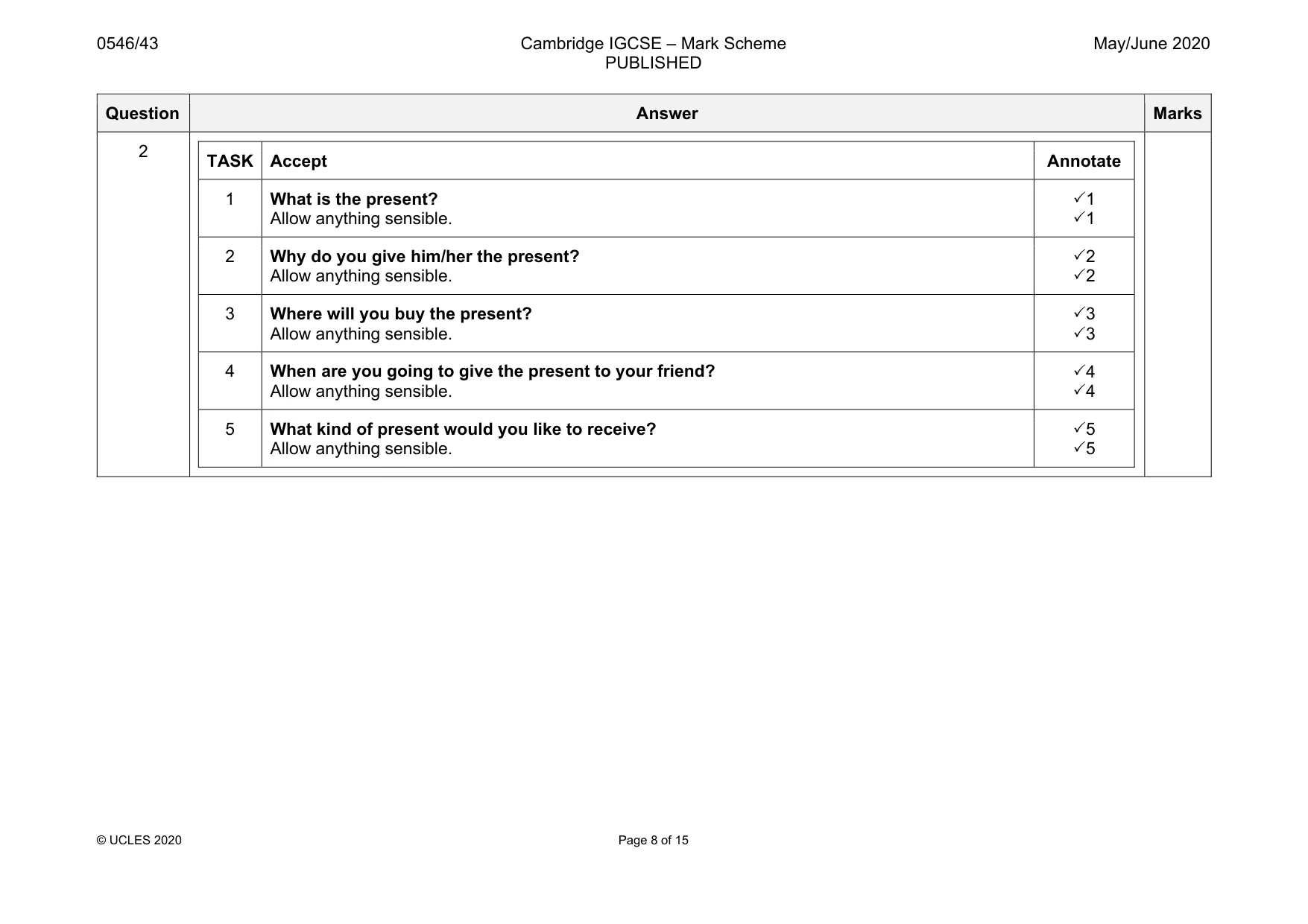 Mark scheme, page 8 of 15