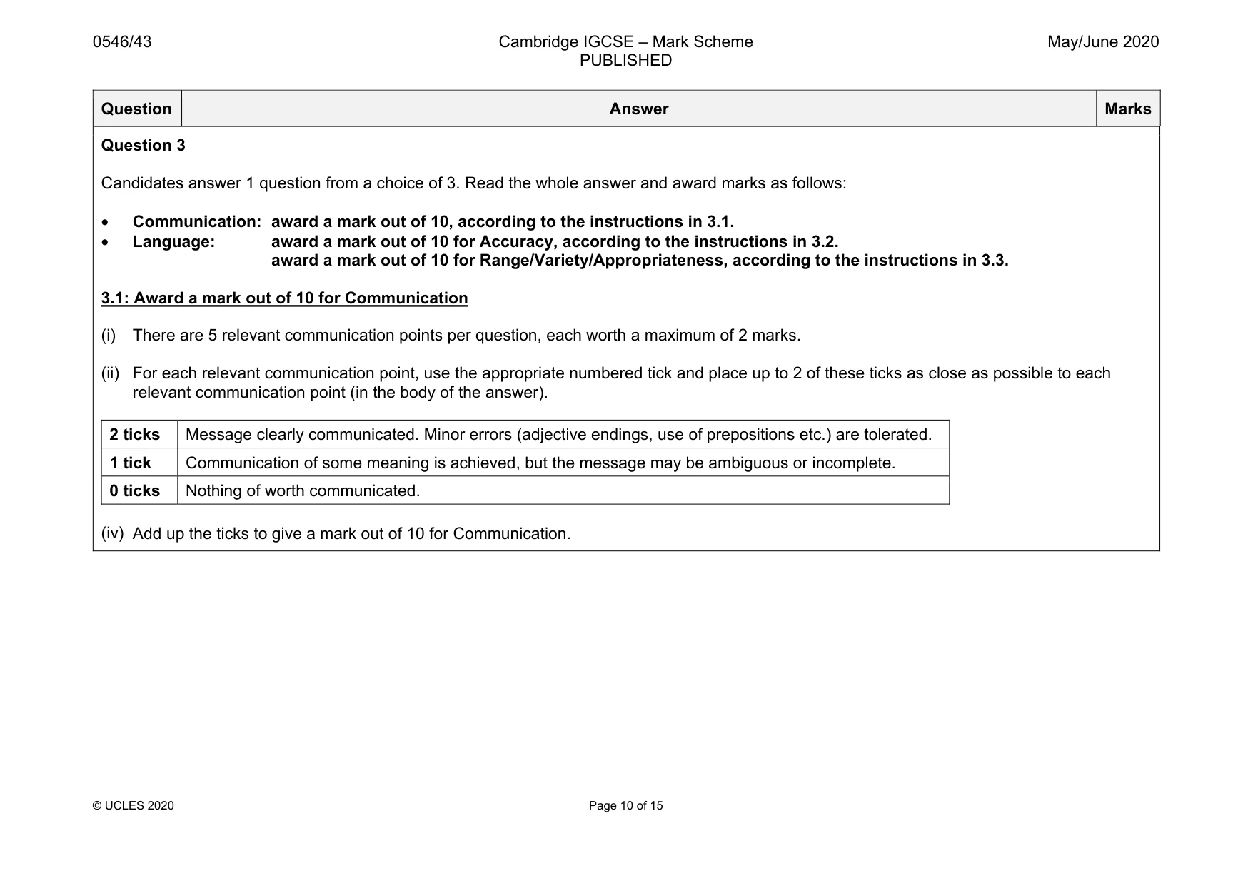 Mark scheme, page 10 of 15
