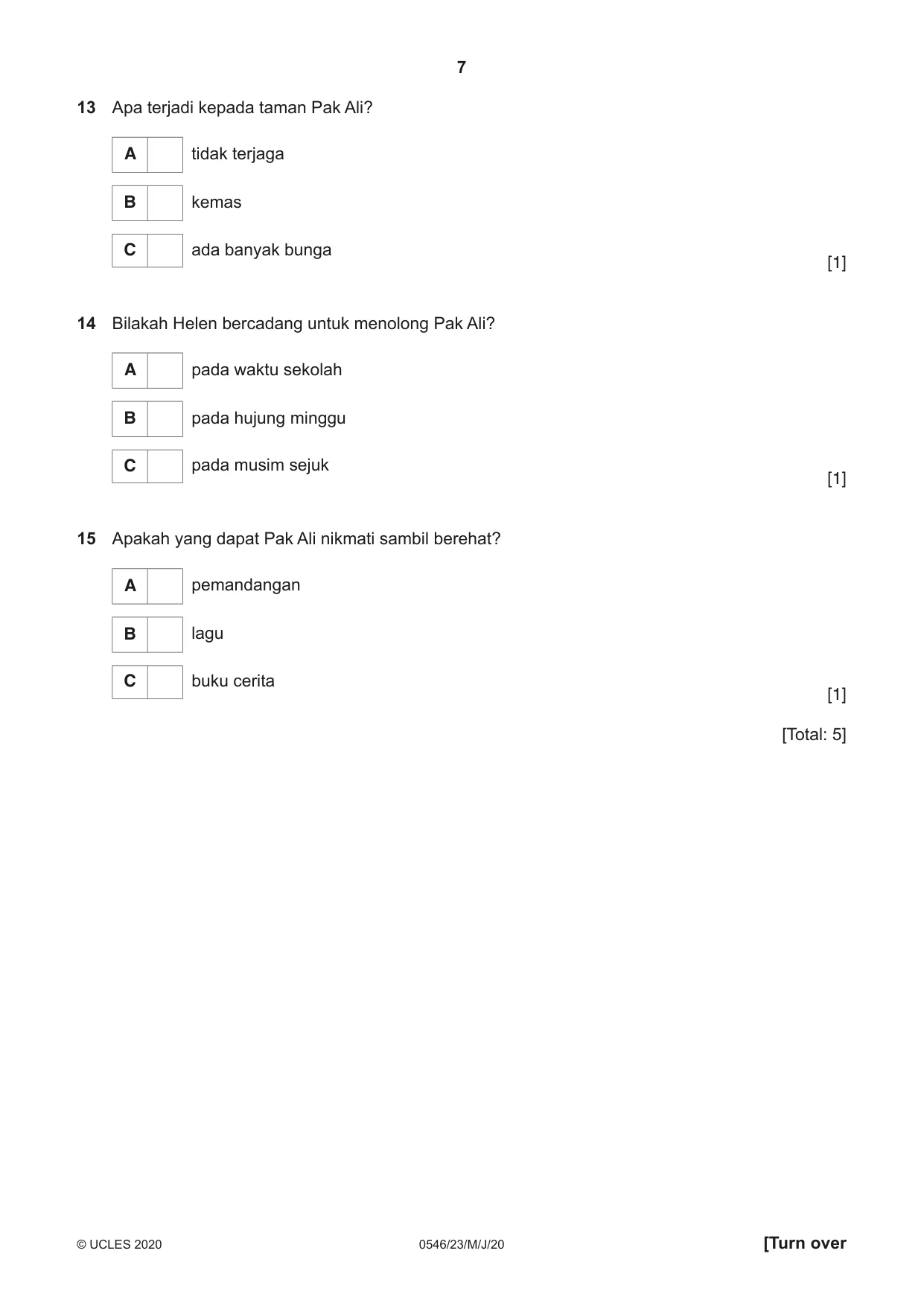 Cambridge IGCSE Malay - Foreign Language 0546 2020 May/June Paper 2 · Variant 3 question paper, page 7 of 16