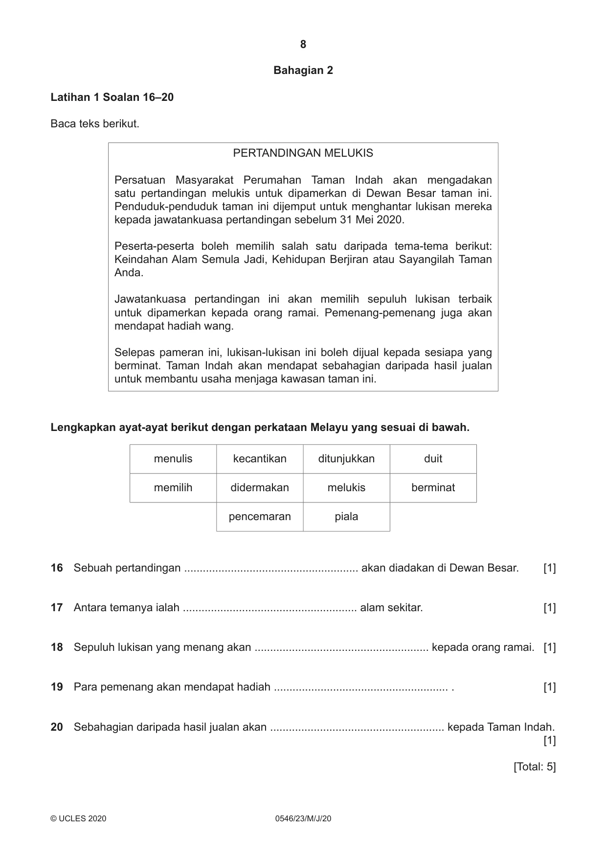 Cambridge IGCSE Malay - Foreign Language 0546 2020 May/June Paper 2 · Variant 3 question paper, page 8 of 16