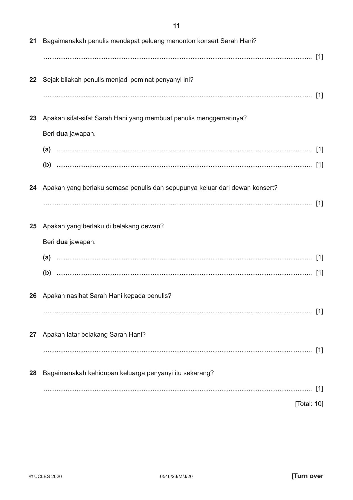 Cambridge IGCSE Malay - Foreign Language 0546 2020 May/June Paper 2 · Variant 3 question paper, page 11 of 16