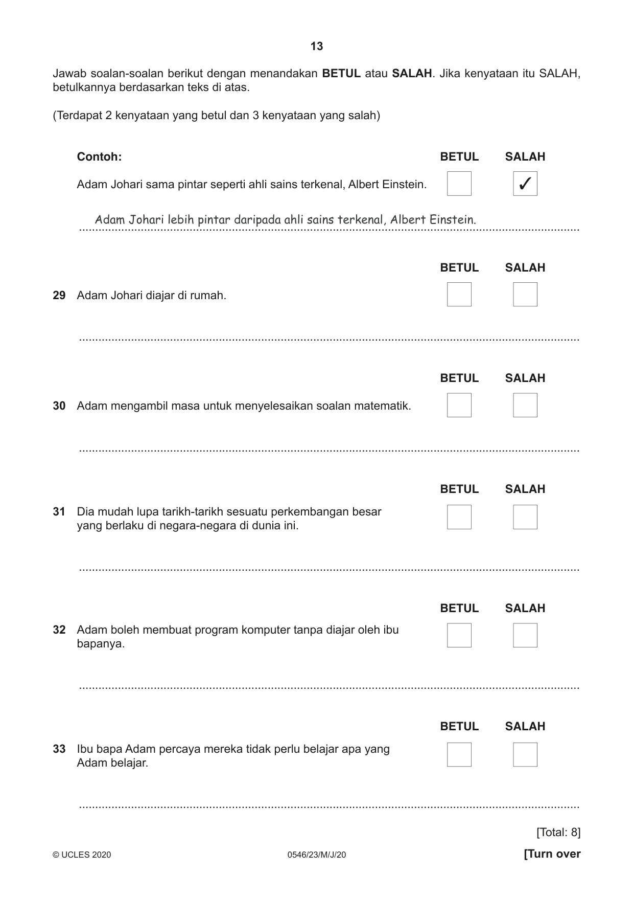 Cambridge IGCSE Malay - Foreign Language 0546 2020 May/June Paper 2 · Variant 3 question paper, page 13 of 16