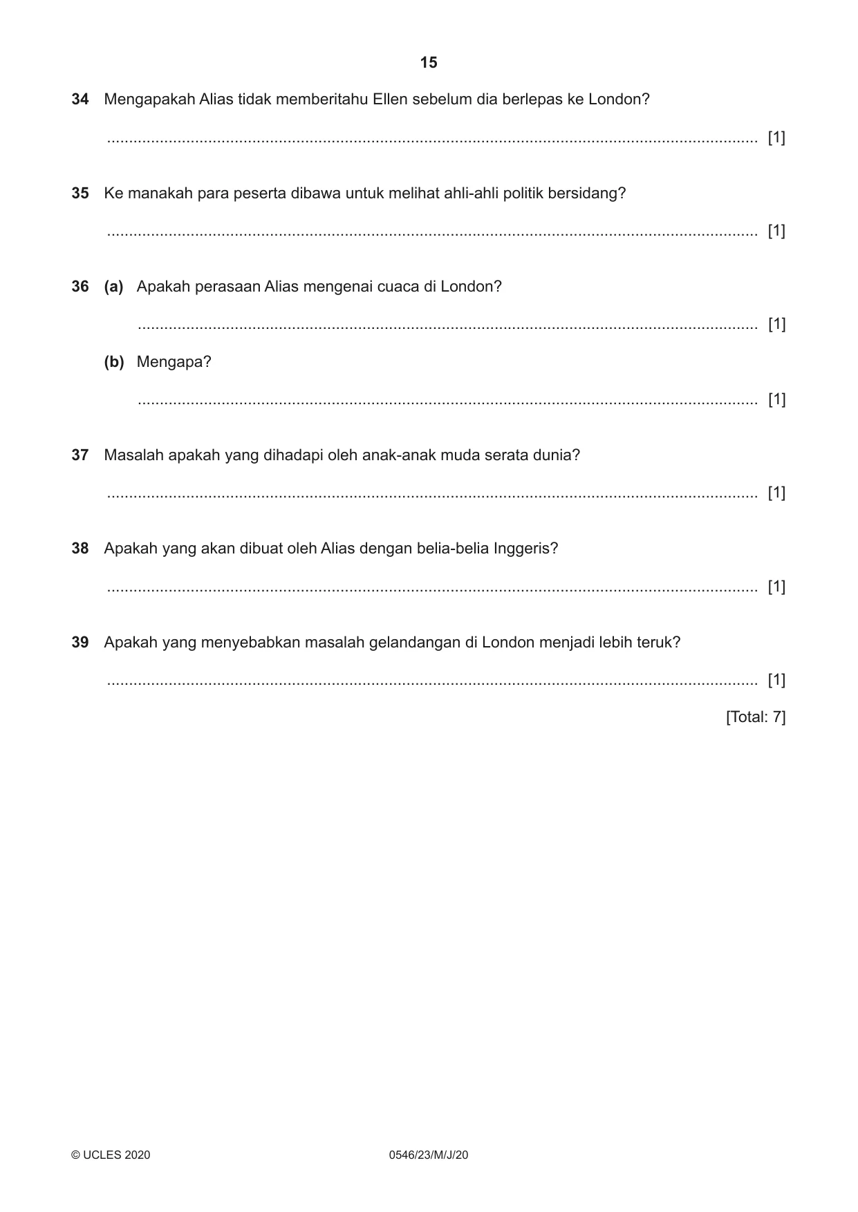 Cambridge IGCSE Malay - Foreign Language 0546 2020 May/June Paper 2 · Variant 3 question paper, page 15 of 16