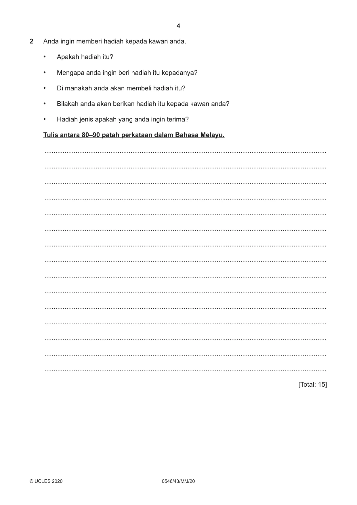 Cambridge IGCSE Malay - Foreign Language 0546 2020 May/June Paper 4 · Variant 3 question paper, page 4 of 8