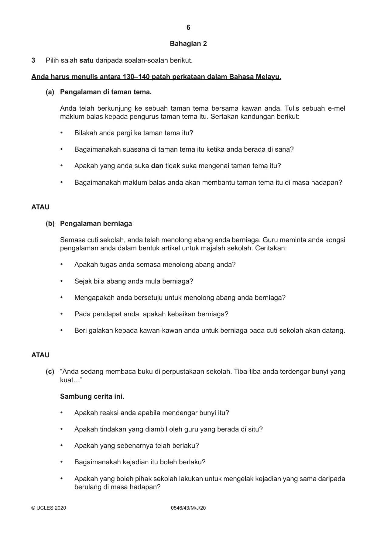 Cambridge IGCSE Malay - Foreign Language 0546 2020 May/June Paper 4 · Variant 3 question paper, page 6 of 8
