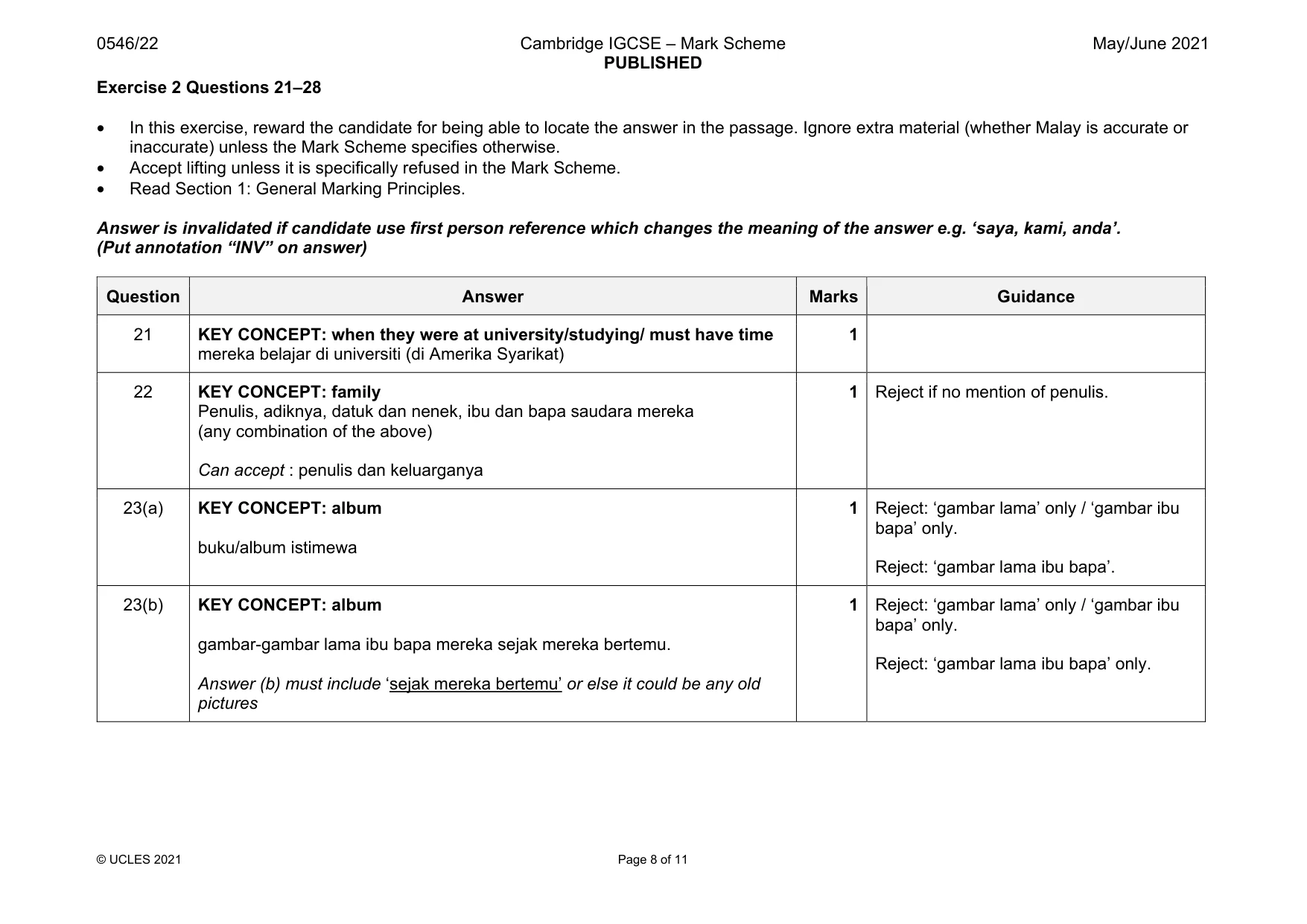 Mark scheme, page 8 of 11