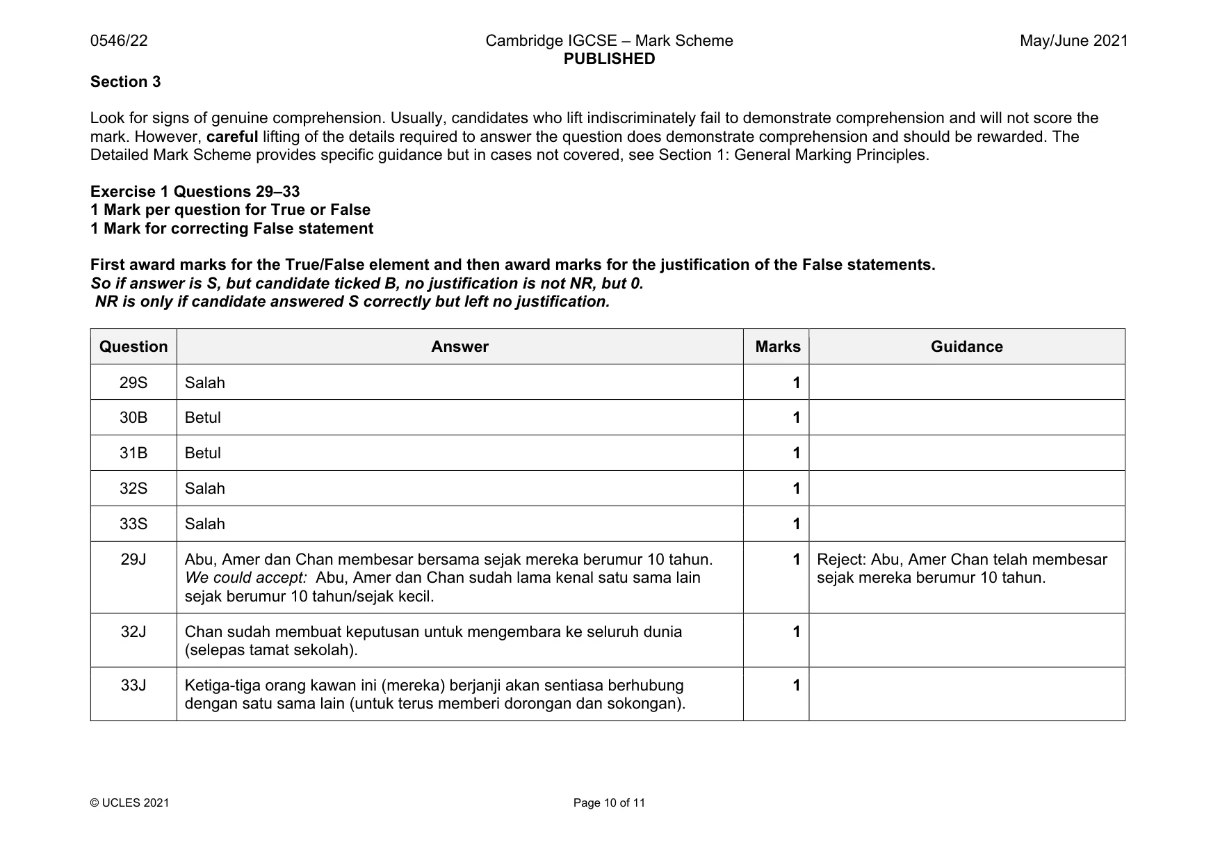 Mark scheme, page 10 of 11