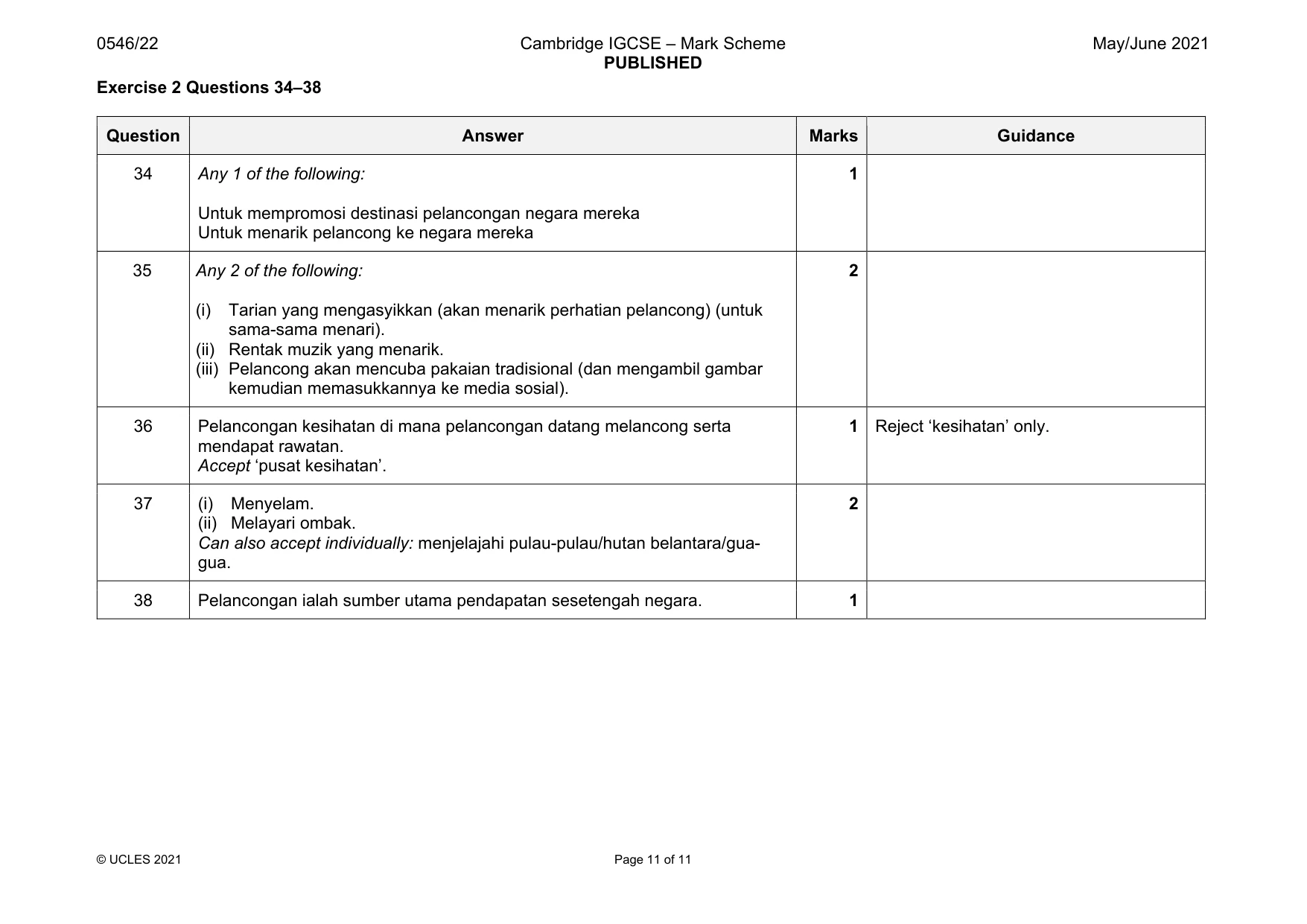 Mark scheme, page 11 of 11
