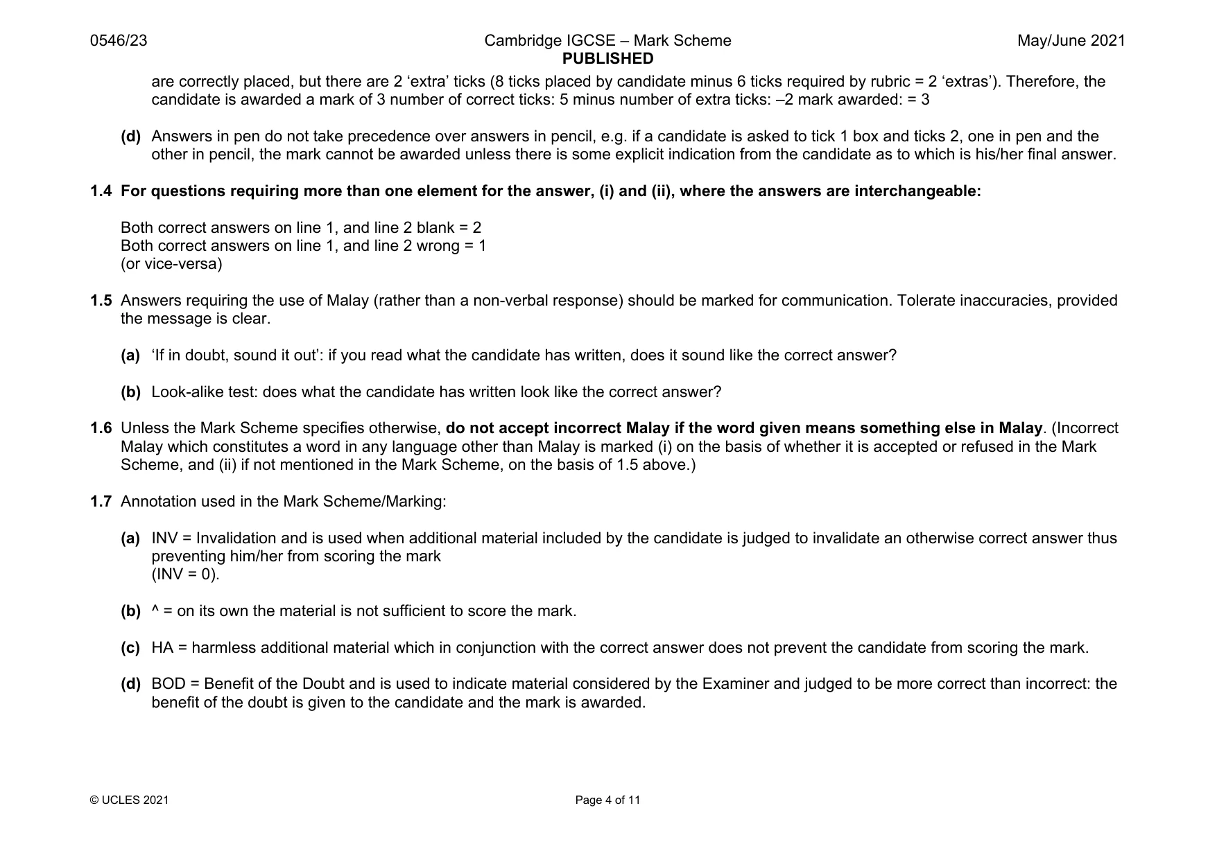 Mark scheme, page 4 of 11