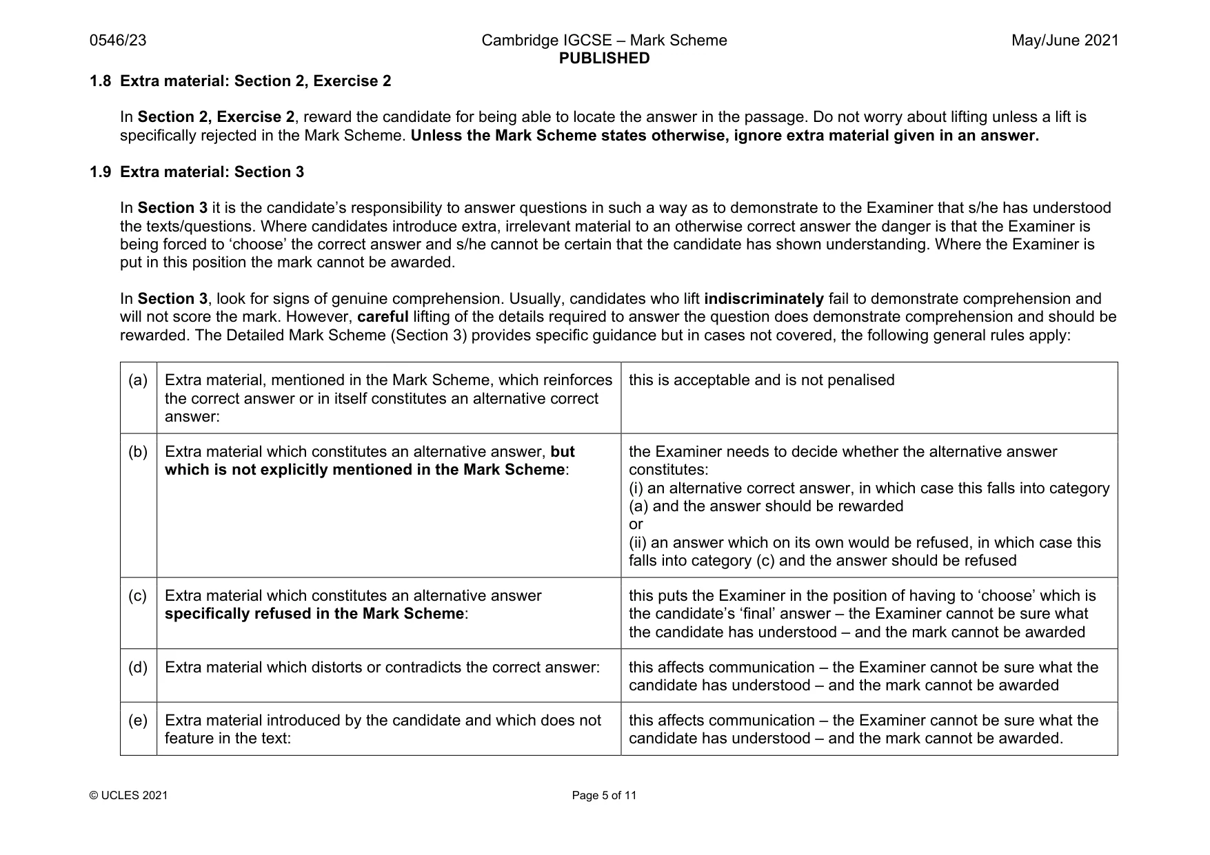Mark scheme, page 5 of 11