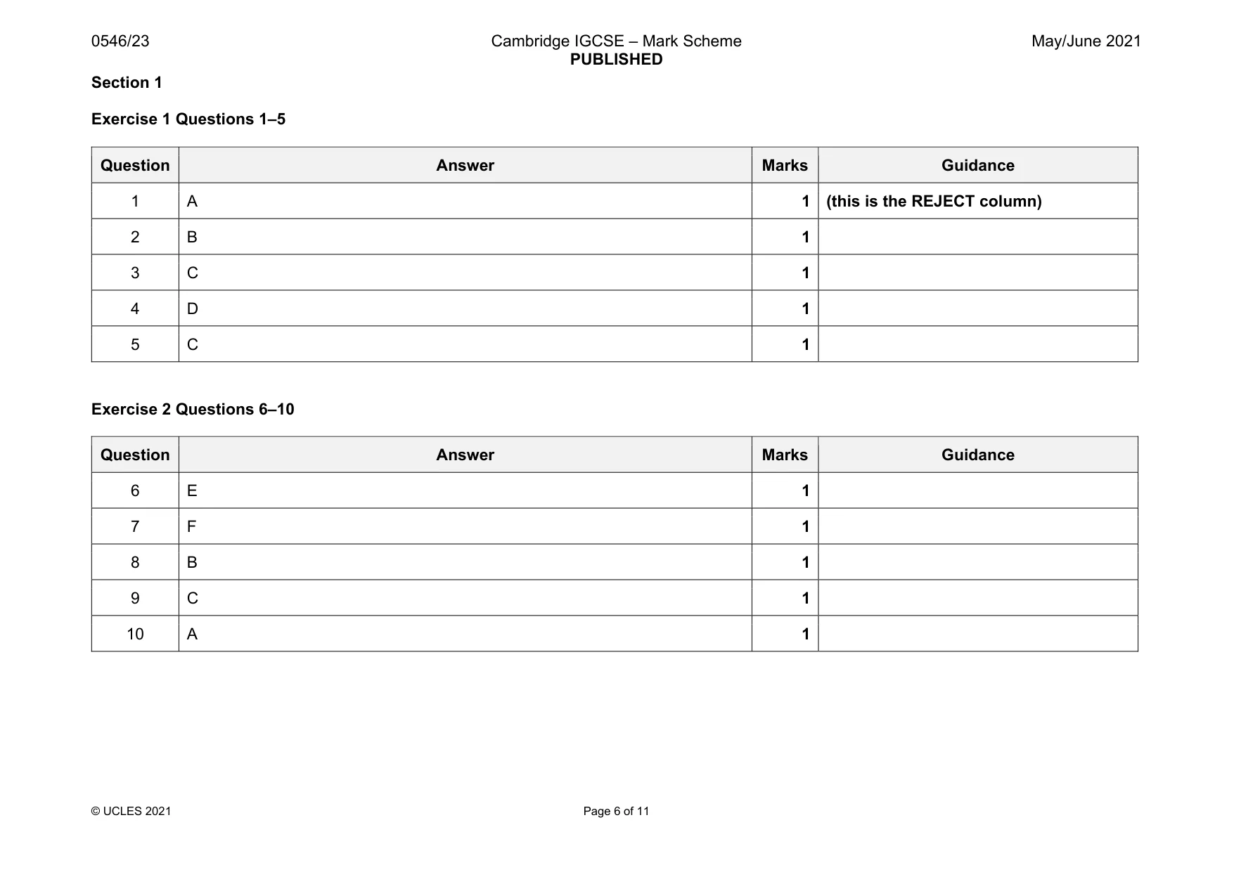 Mark scheme, page 6 of 11