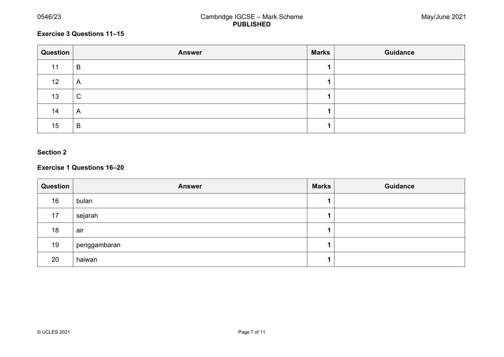 Mark scheme, page 7 of 11