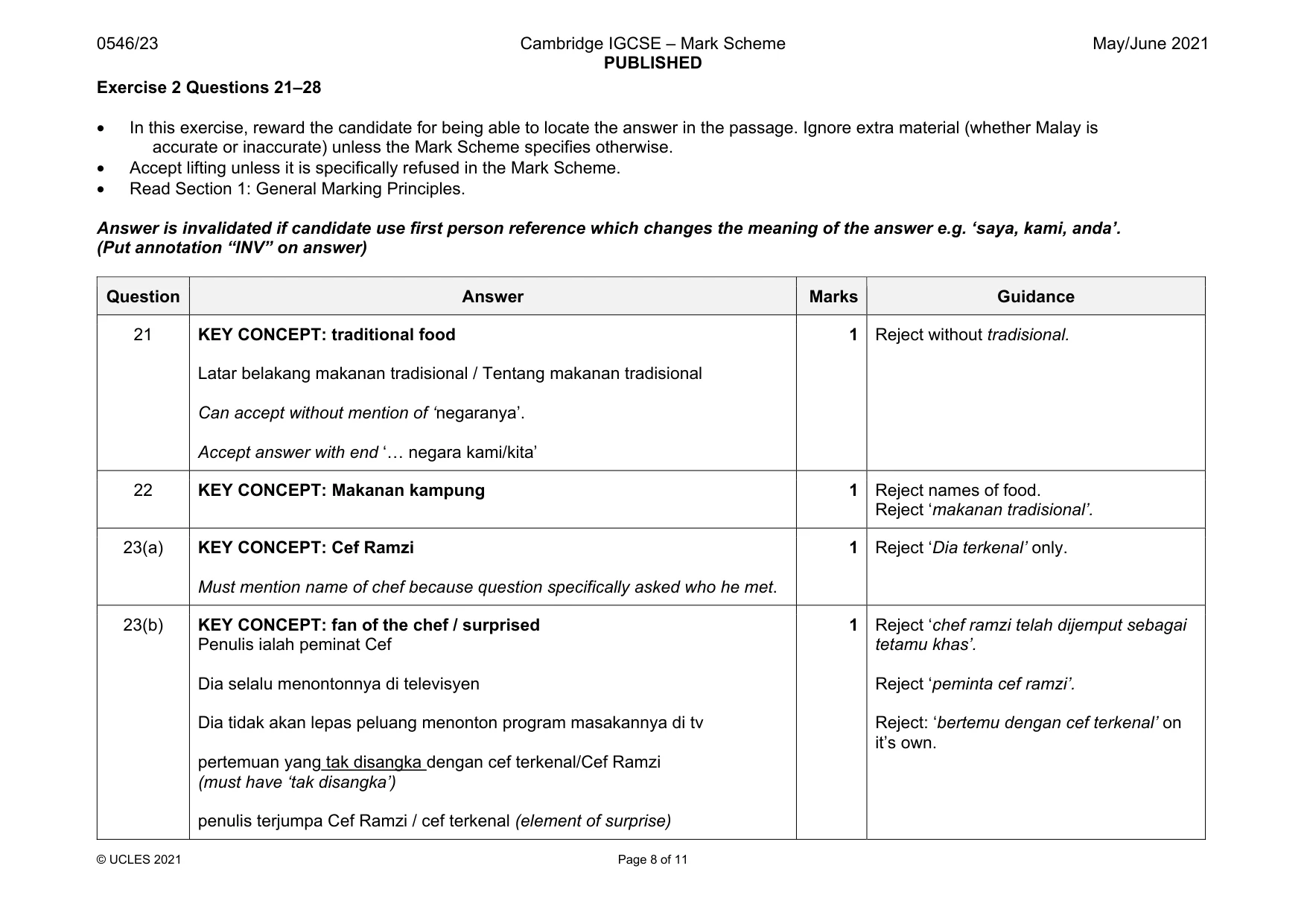 Mark scheme, page 8 of 11
