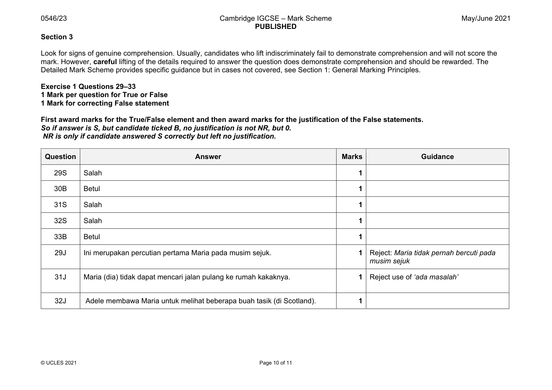 Mark scheme, page 10 of 11