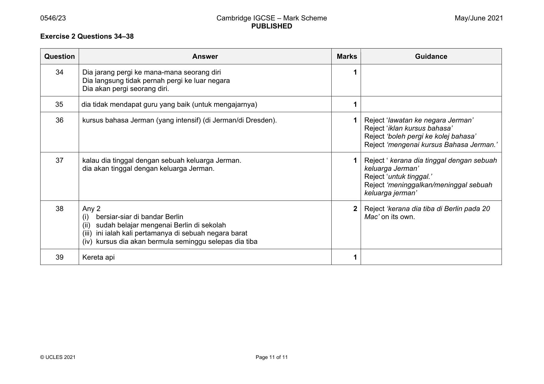 Mark scheme, page 11 of 11