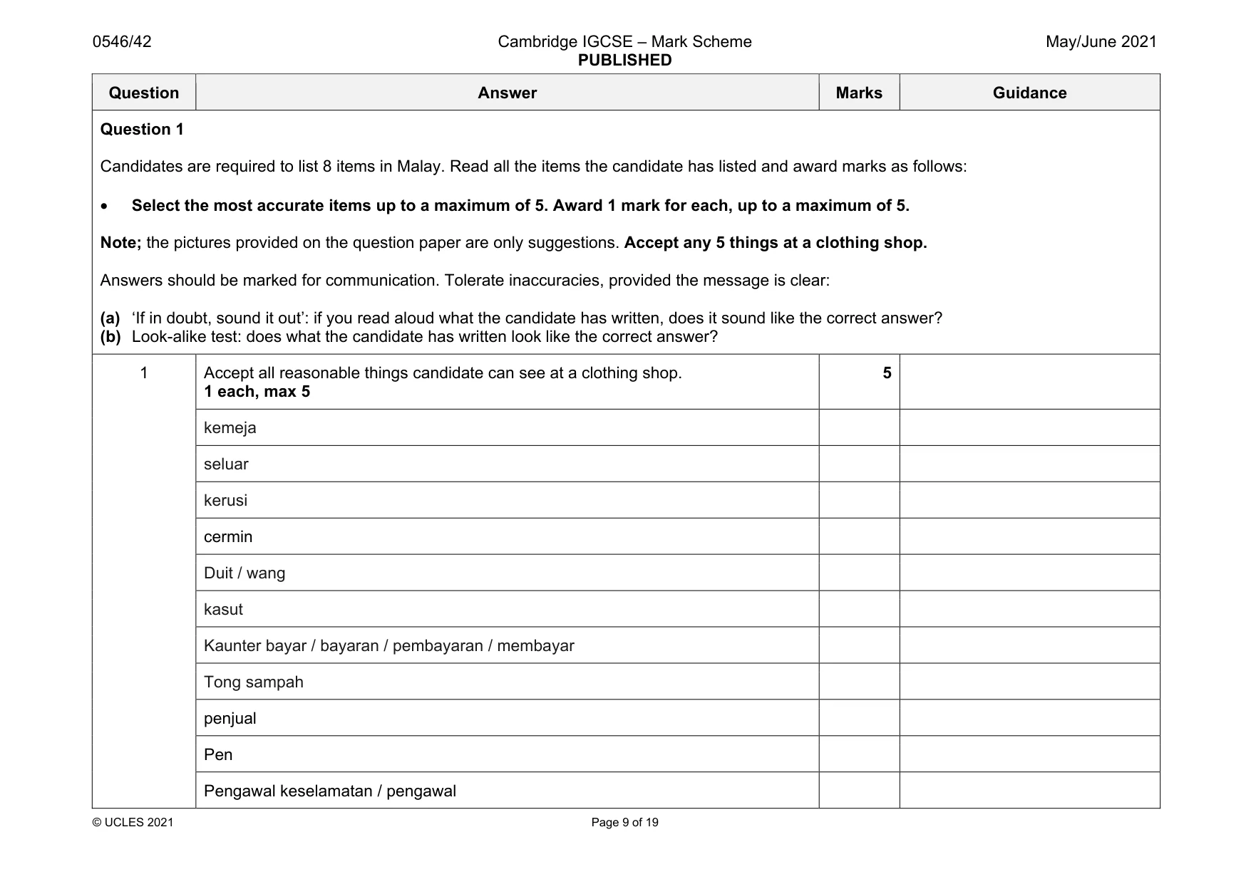 Mark scheme, page 9 of 19