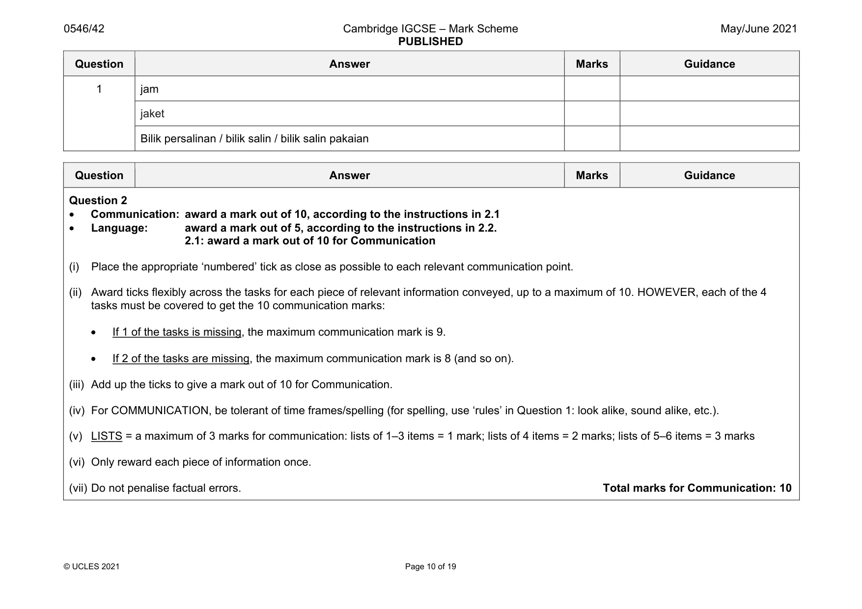Mark scheme, page 10 of 19