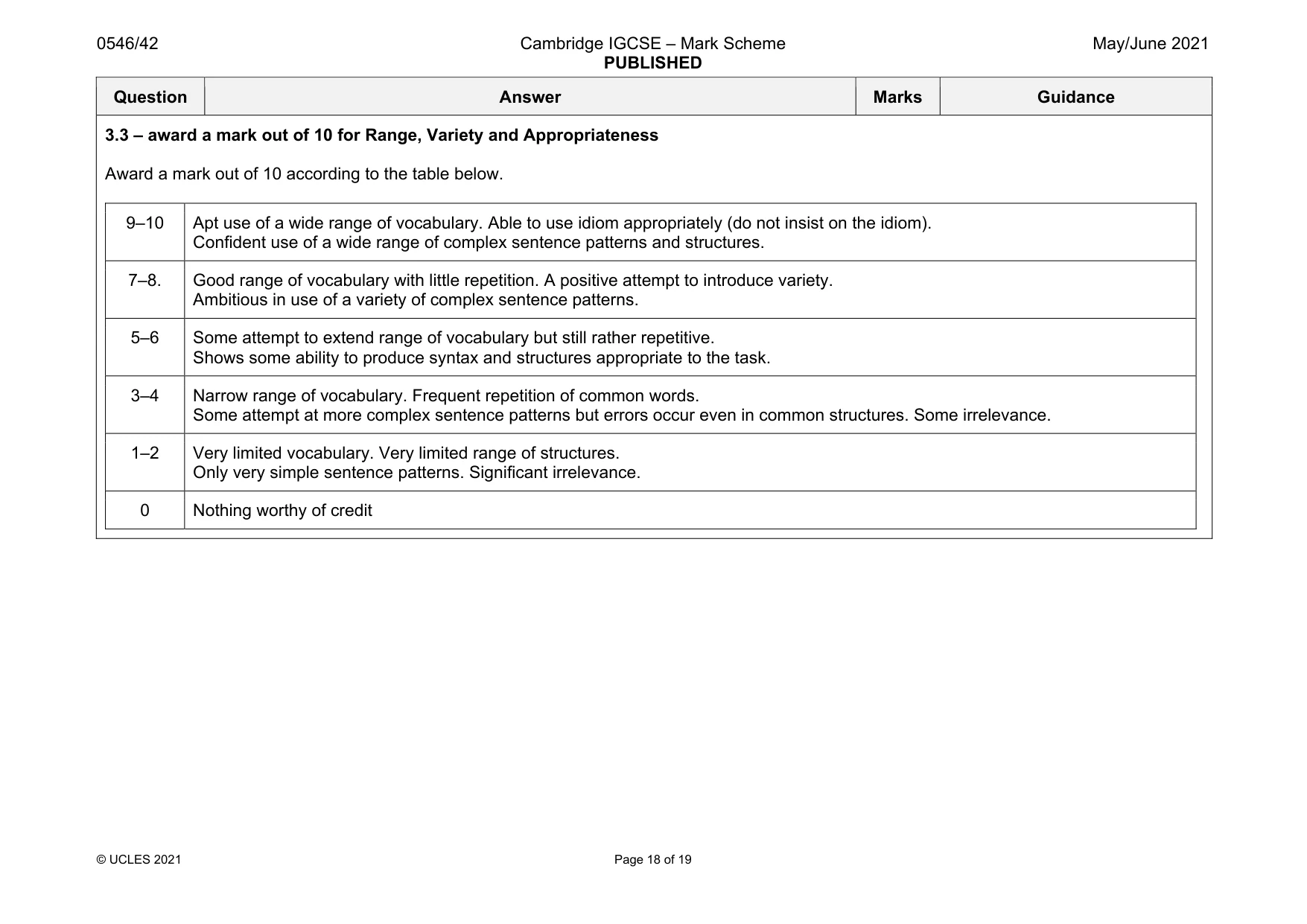 Mark scheme, page 18 of 19
