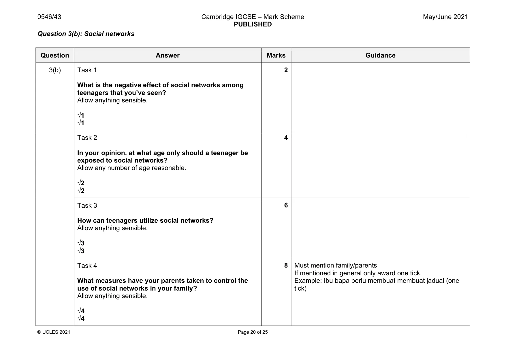 Mark scheme, page 20 of 25