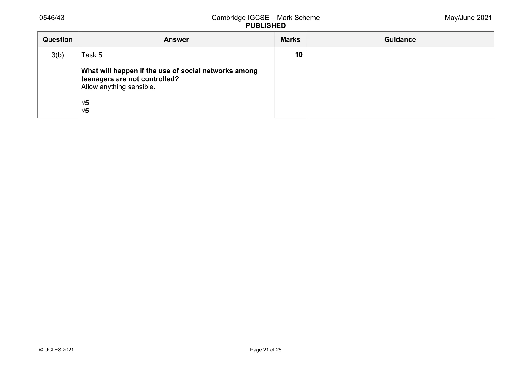 Mark scheme, page 21 of 25
