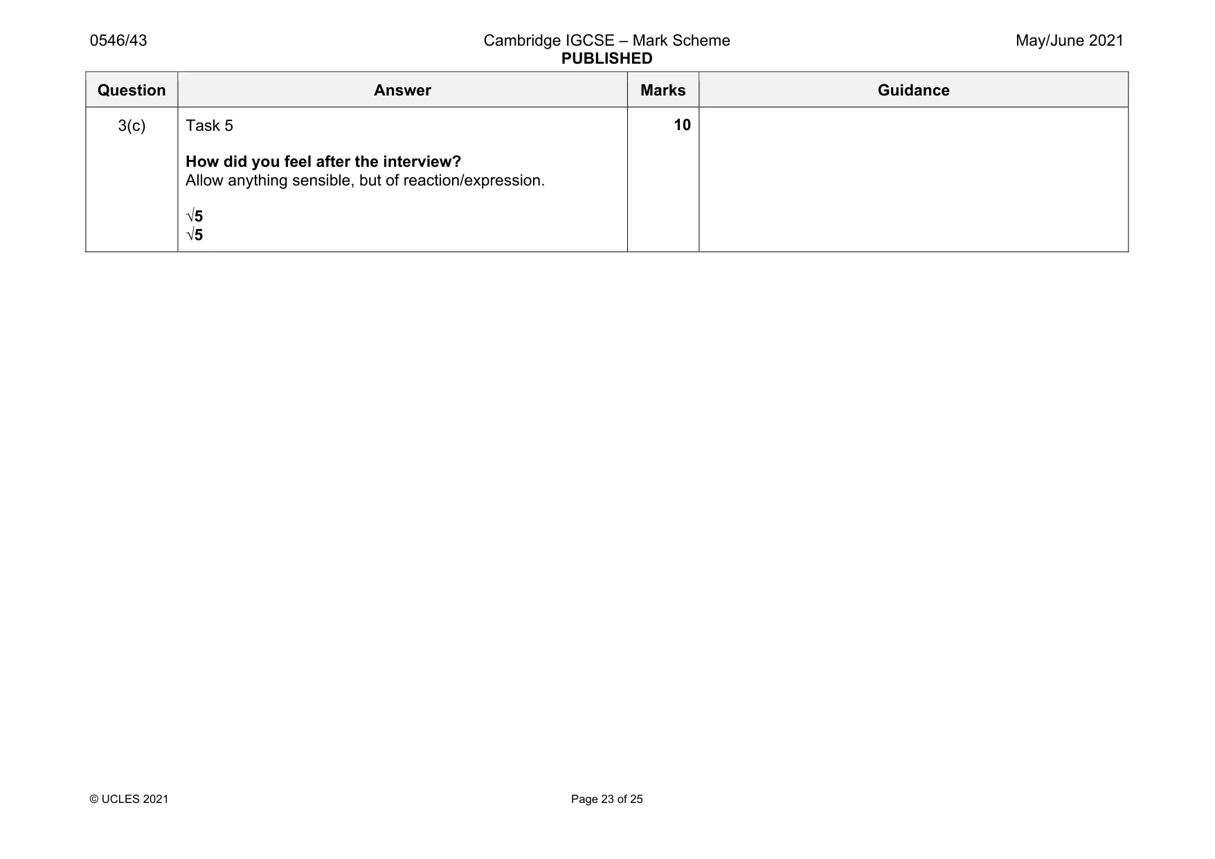 Mark scheme, page 23 of 25