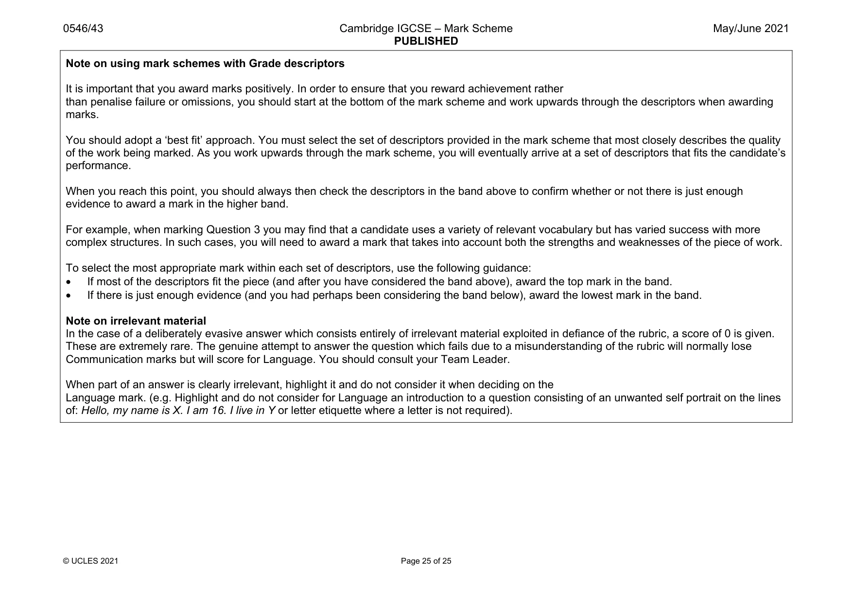 Mark scheme, page 25 of 25