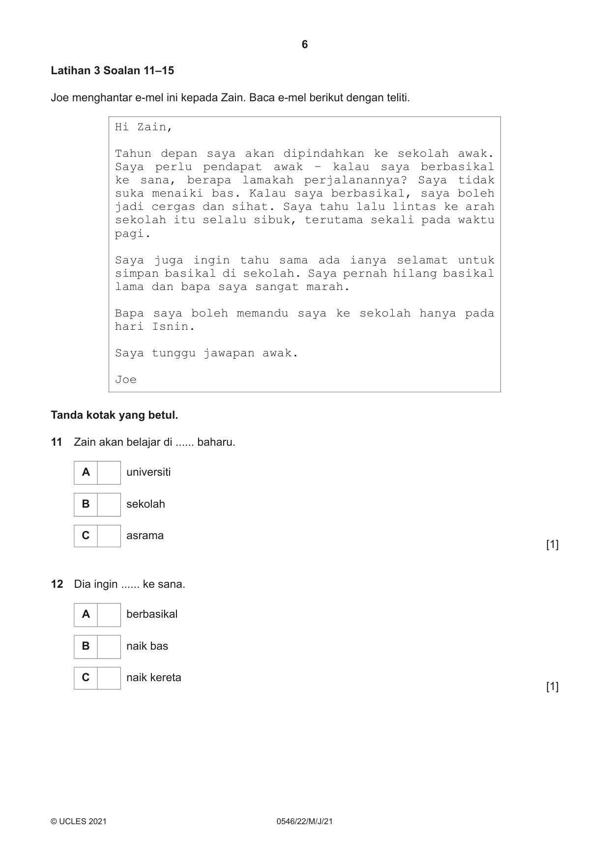 Cambridge IGCSE Malay - Foreign Language 0546 2021 May/June Paper 2 · Variant 2 question paper, page 6 of 16