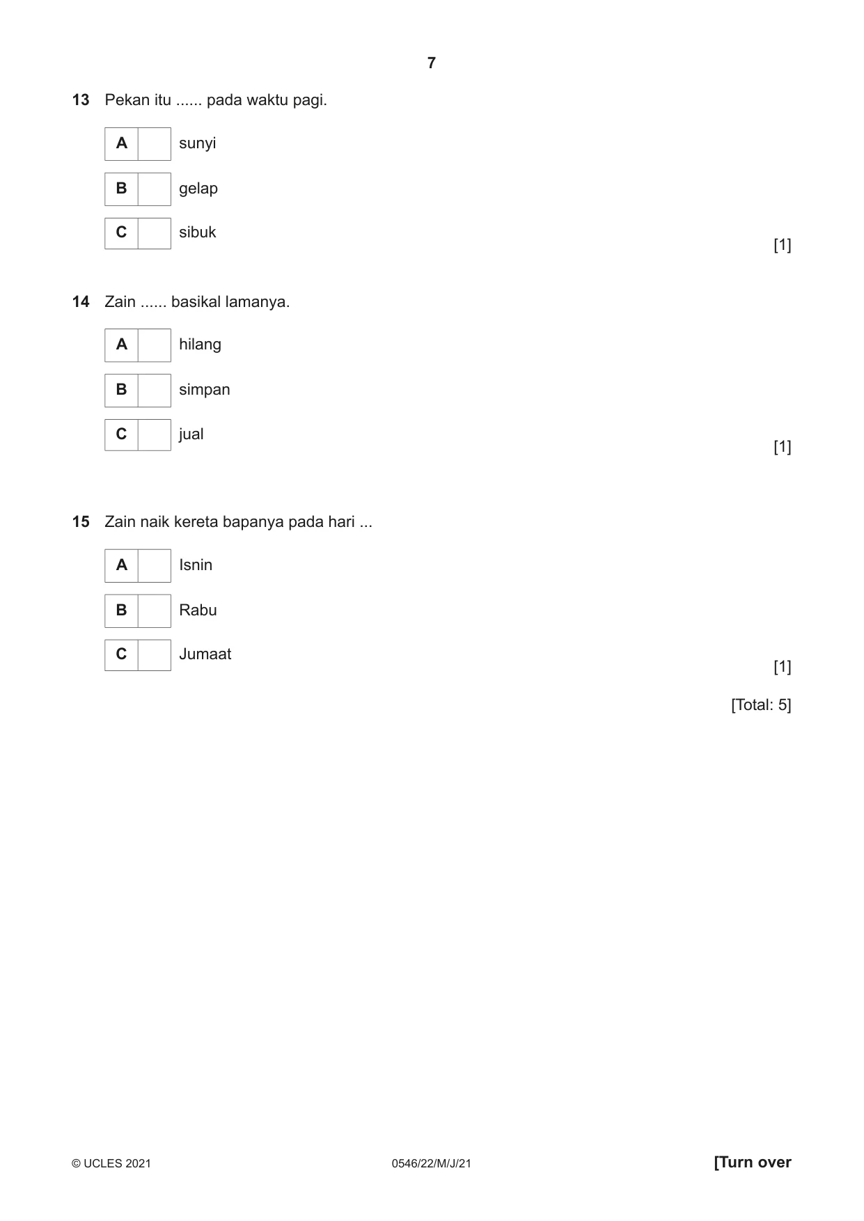 Cambridge IGCSE Malay - Foreign Language 0546 2021 May/June Paper 2 · Variant 2 question paper, page 7 of 16