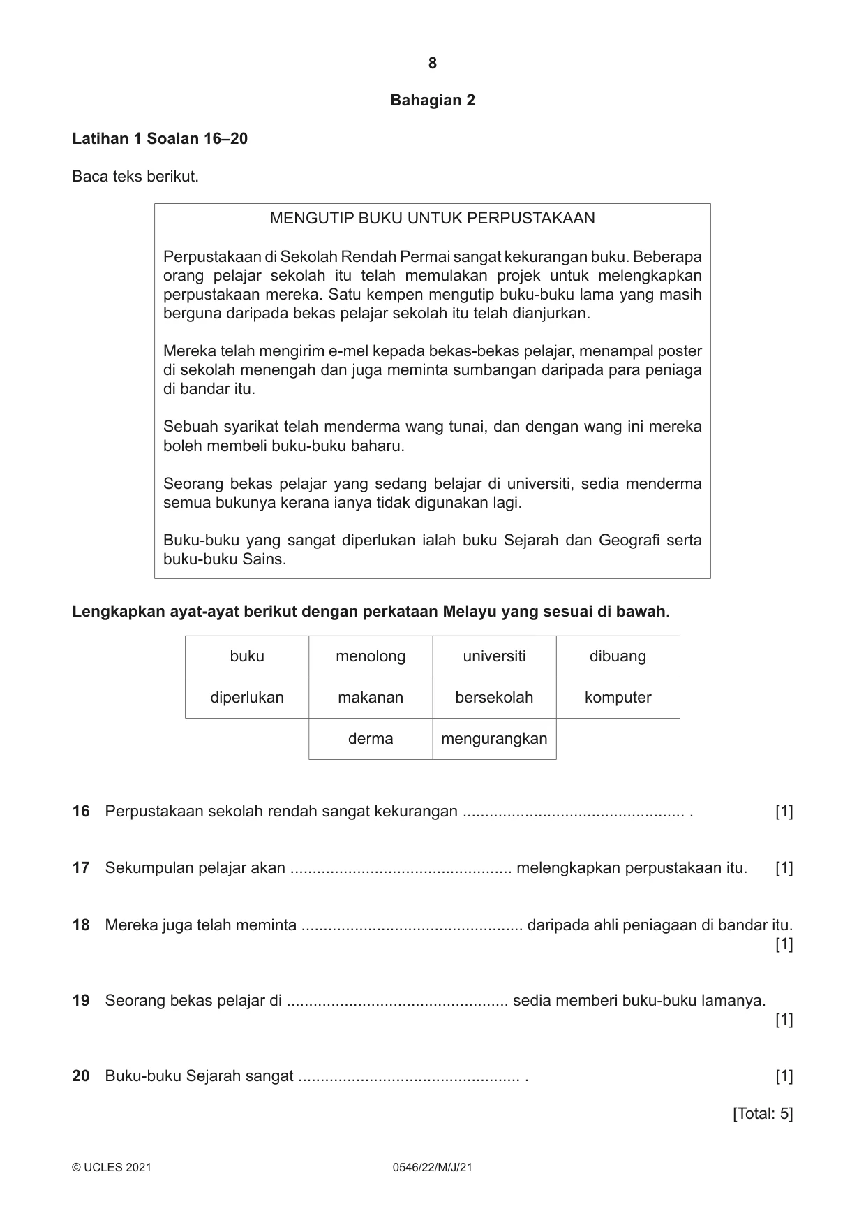 Cambridge IGCSE Malay - Foreign Language 0546 2021 May/June Paper 2 · Variant 2 question paper, page 8 of 16