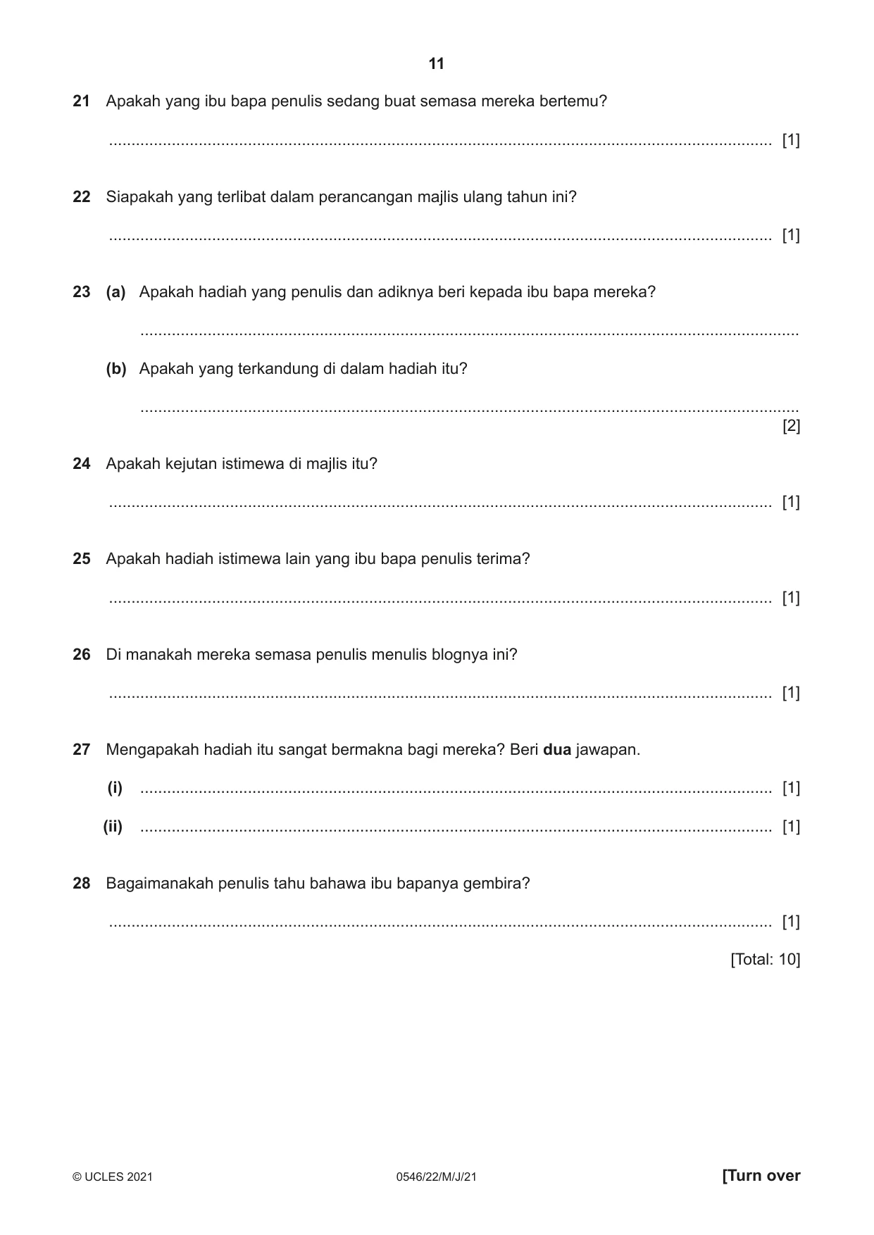 Cambridge IGCSE Malay - Foreign Language 0546 2021 May/June Paper 2 · Variant 2 question paper, page 11 of 16