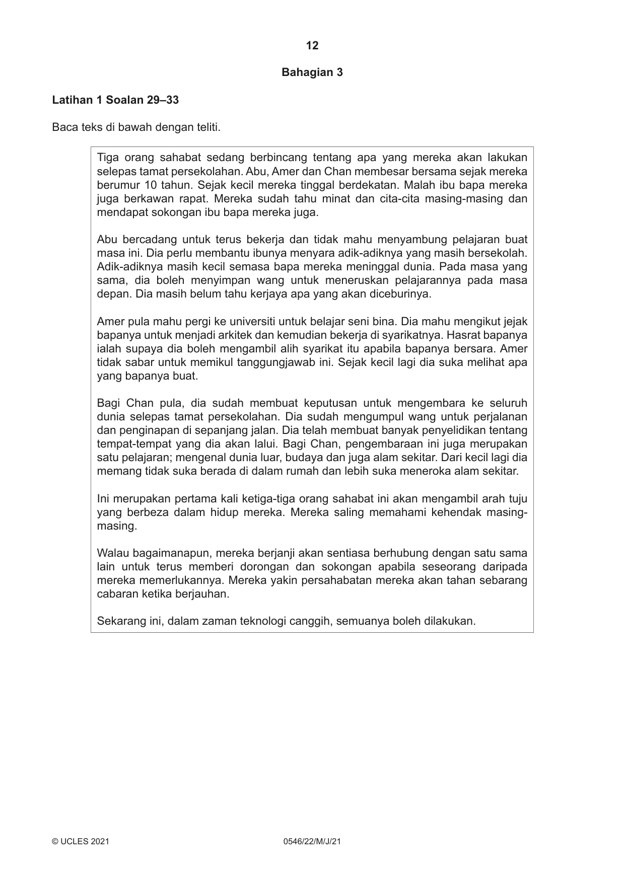 Cambridge IGCSE Malay - Foreign Language 0546 2021 May/June Paper 2 · Variant 2 question paper, page 12 of 16