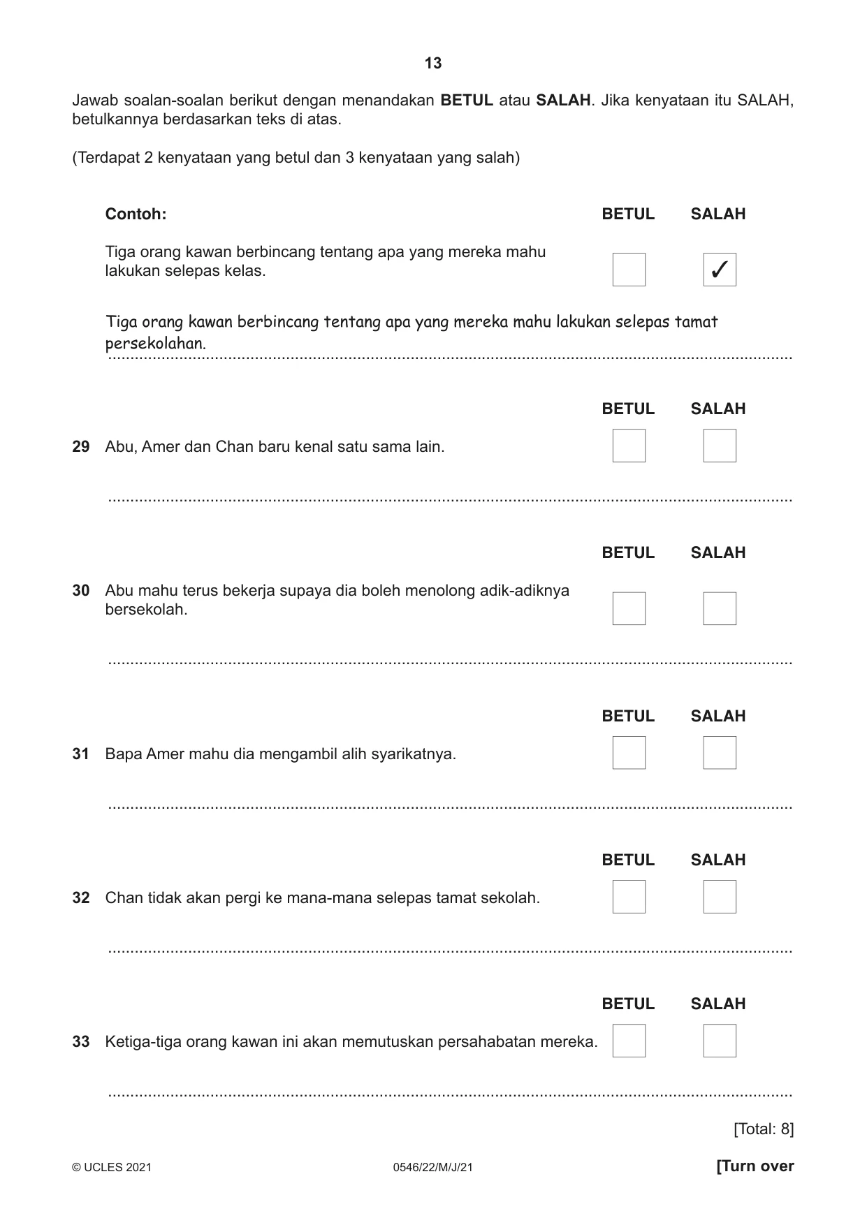 Cambridge IGCSE Malay - Foreign Language 0546 2021 May/June Paper 2 · Variant 2 question paper, page 13 of 16