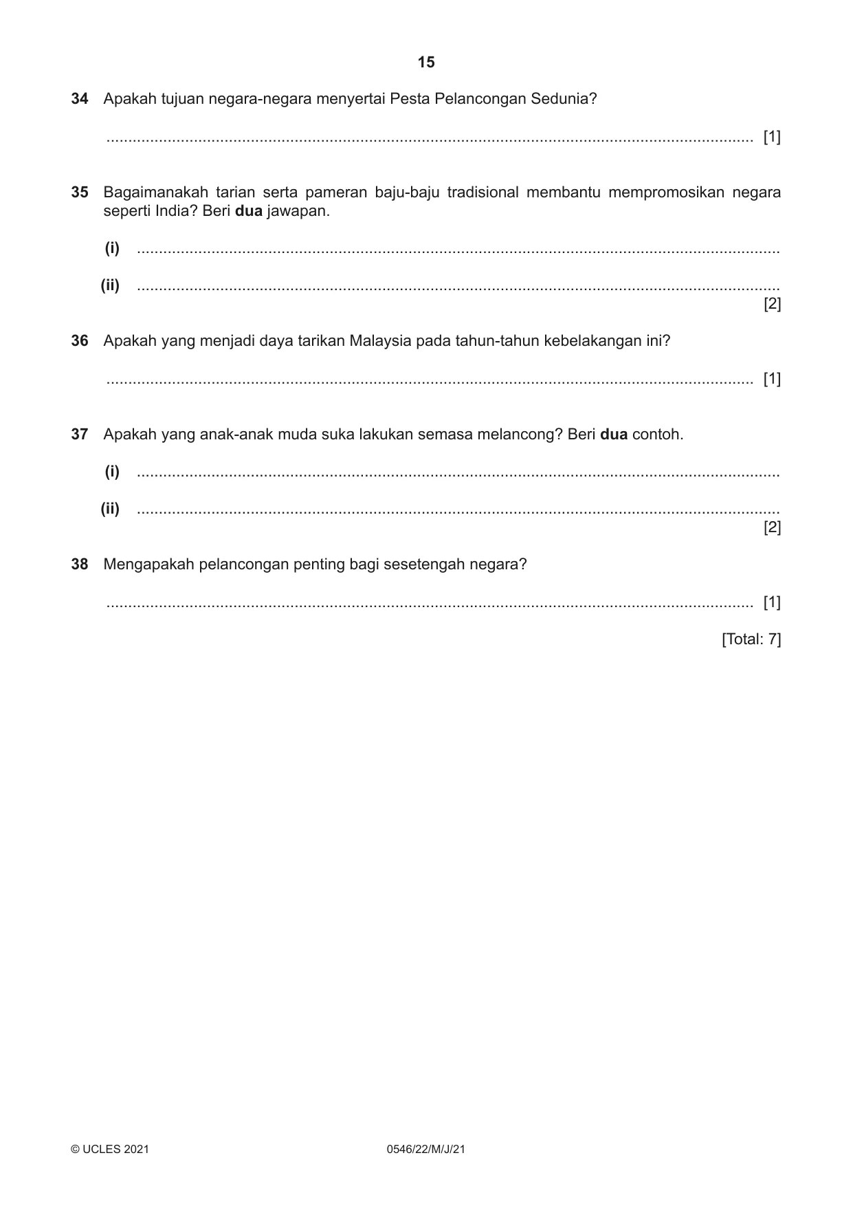 Cambridge IGCSE Malay - Foreign Language 0546 2021 May/June Paper 2 · Variant 2 question paper, page 15 of 16