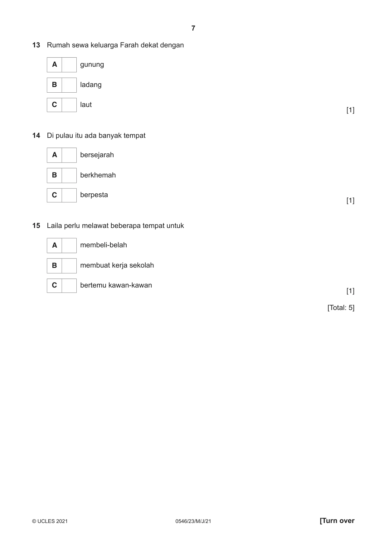 Cambridge IGCSE Malay - Foreign Language 0546 2021 May/June Paper 2 · Variant 3 question paper, page 7 of 16