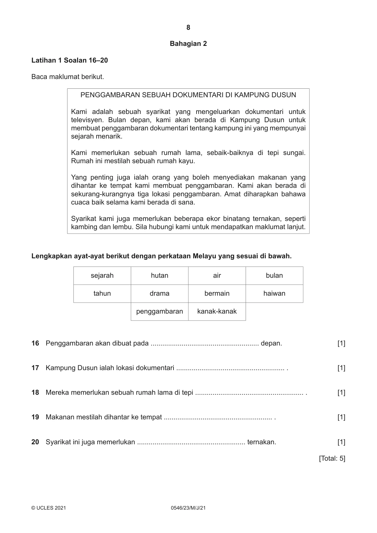 Cambridge IGCSE Malay - Foreign Language 0546 2021 May/June Paper 2 · Variant 3 question paper, page 8 of 16