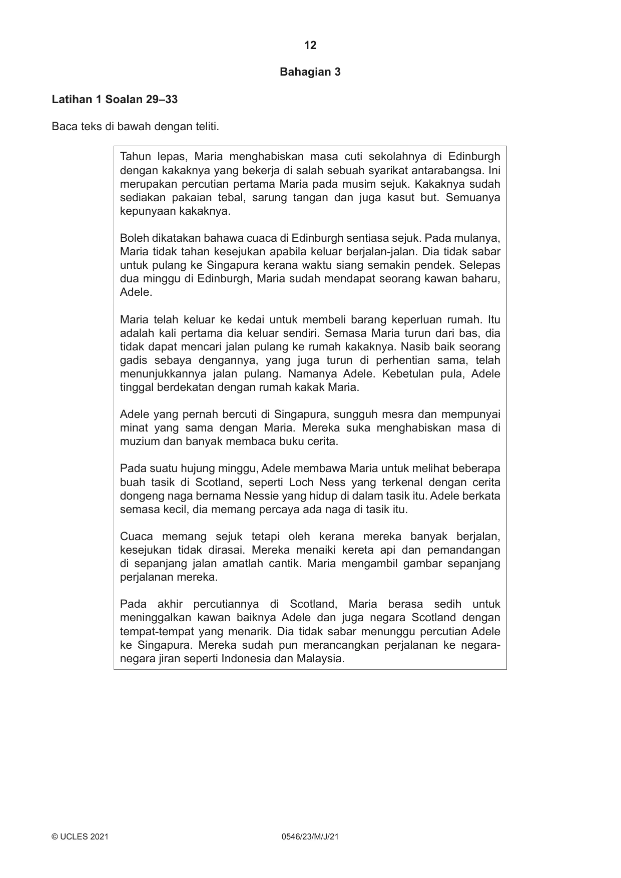 Cambridge IGCSE Malay - Foreign Language 0546 2021 May/June Paper 2 · Variant 3 question paper, page 12 of 16