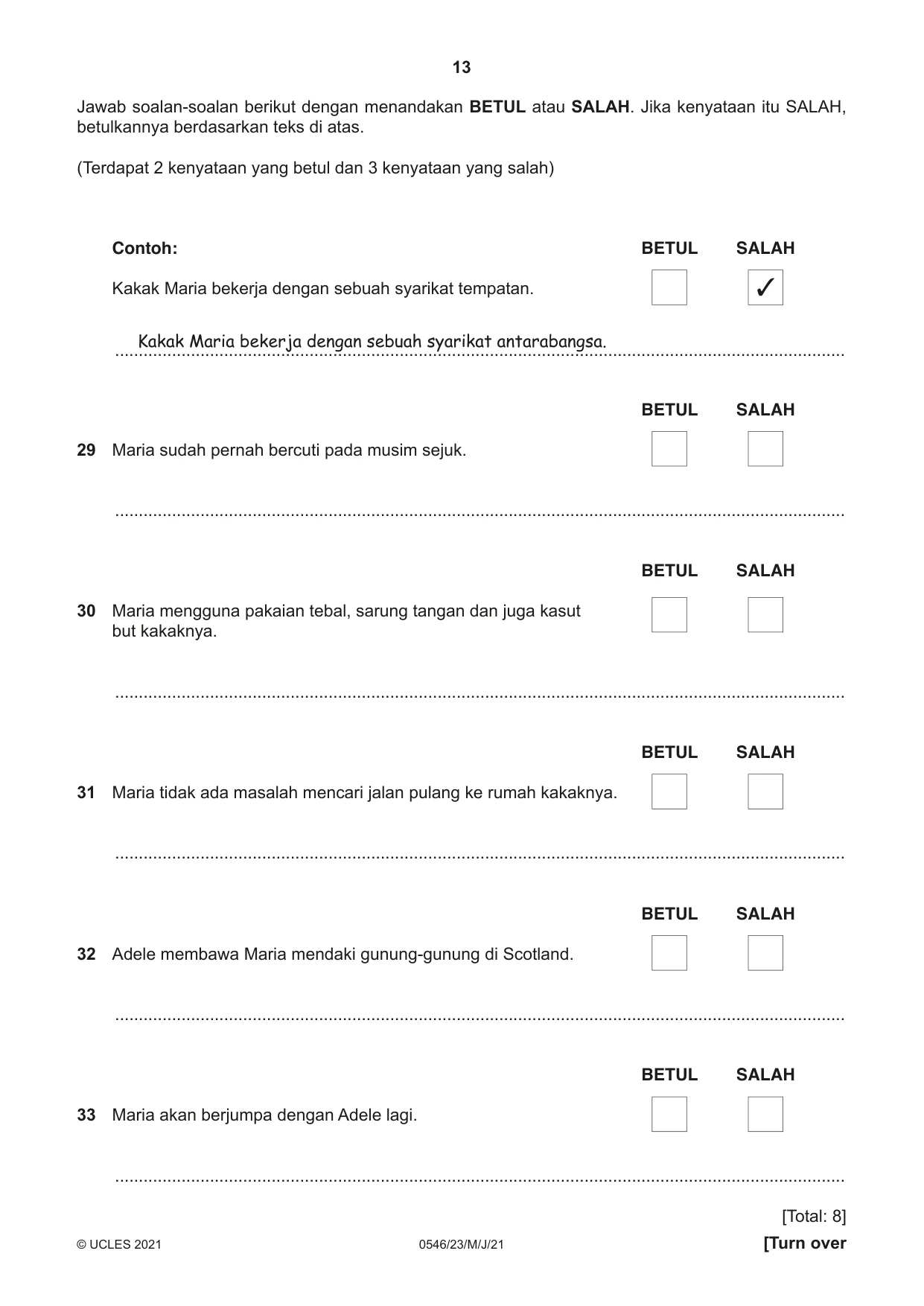 Cambridge IGCSE Malay - Foreign Language 0546 2021 May/June Paper 2 · Variant 3 question paper, page 13 of 16