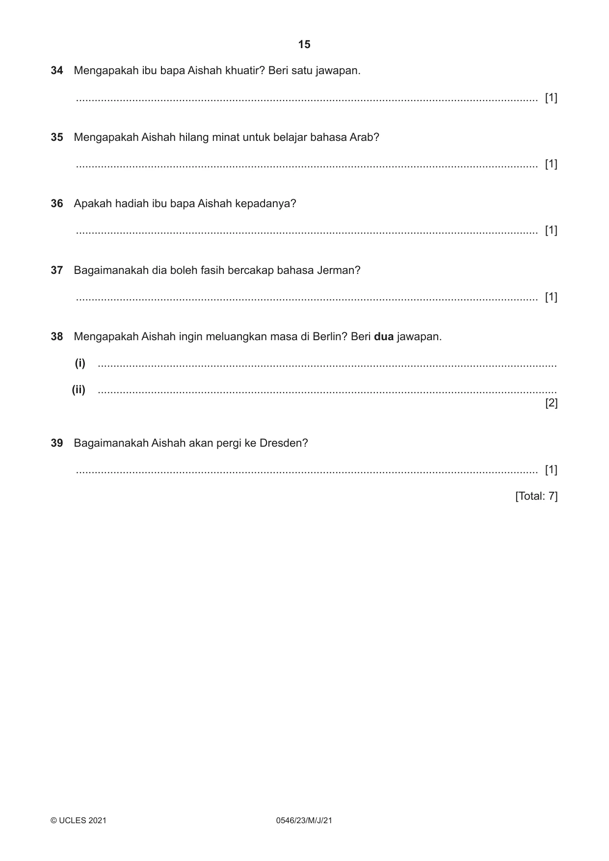 Cambridge IGCSE Malay - Foreign Language 0546 2021 May/June Paper 2 · Variant 3 question paper, page 15 of 16