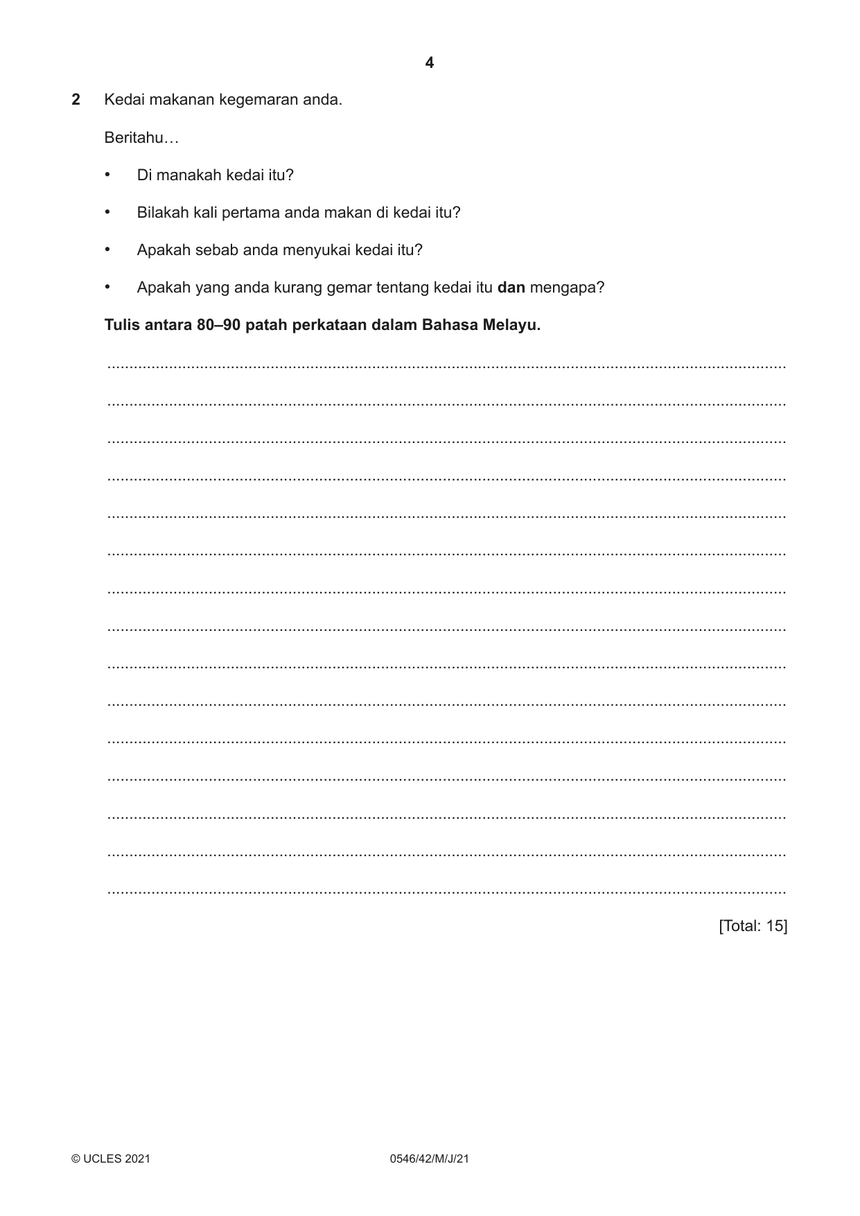 Cambridge IGCSE Malay - Foreign Language 0546 2021 May/June Paper 4 · Variant 2 question paper, page 4 of 8