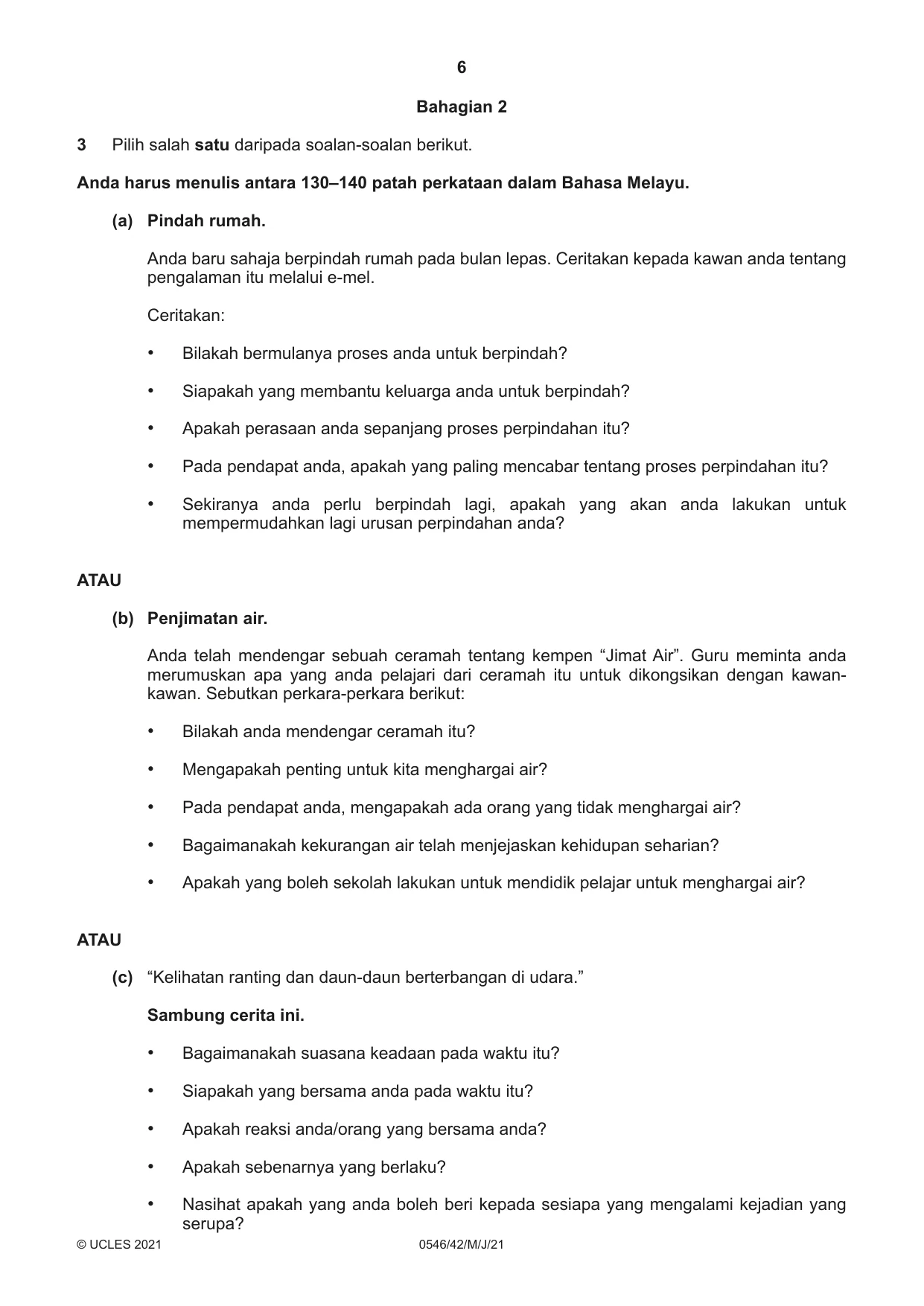 Cambridge IGCSE Malay - Foreign Language 0546 2021 May/June Paper 4 · Variant 2 question paper, page 6 of 8