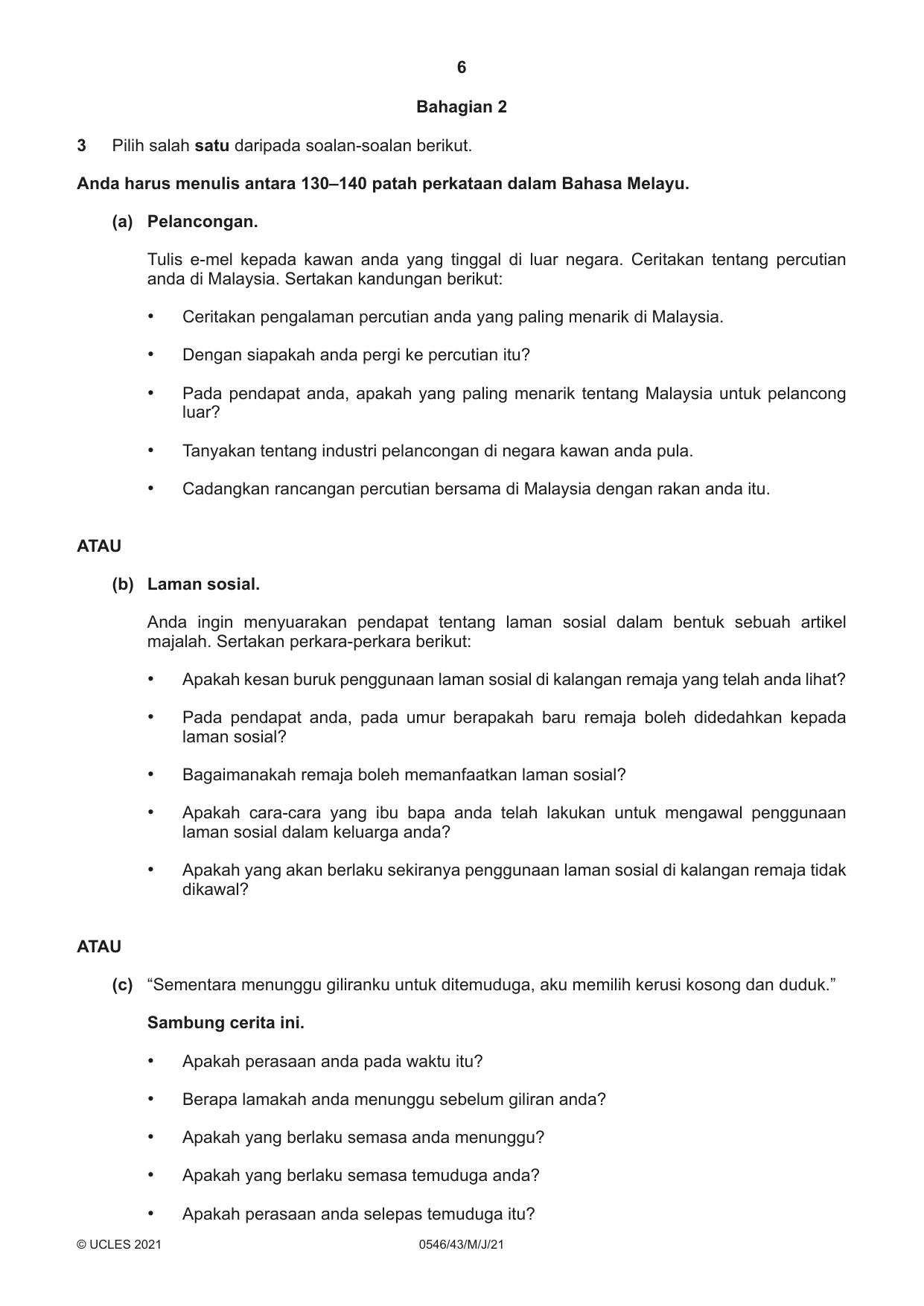 Cambridge IGCSE Malay - Foreign Language 0546 2021 May/June Paper 4 · Variant 3 question paper, page 6 of 8