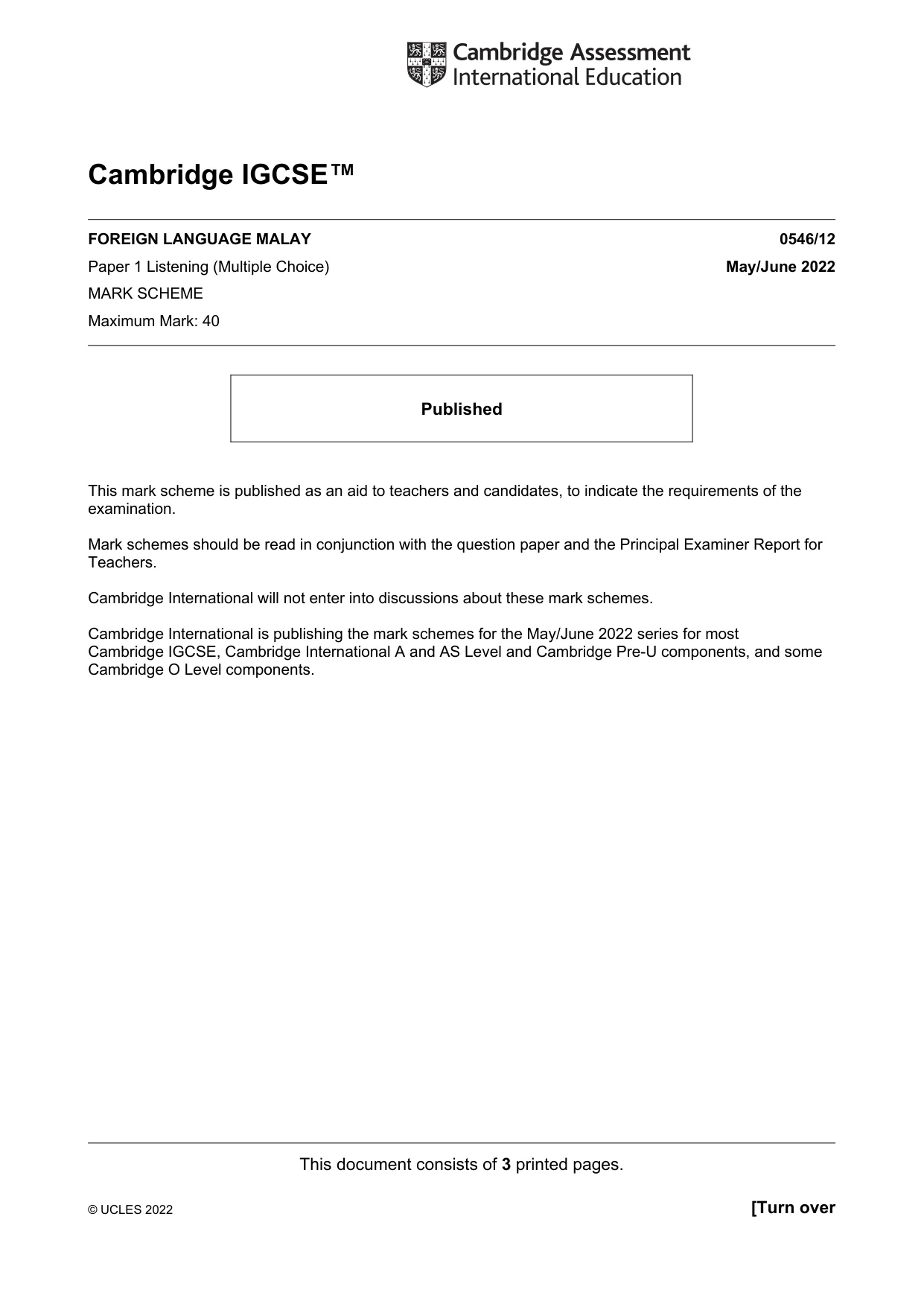 Mark scheme, page 1 of 3
