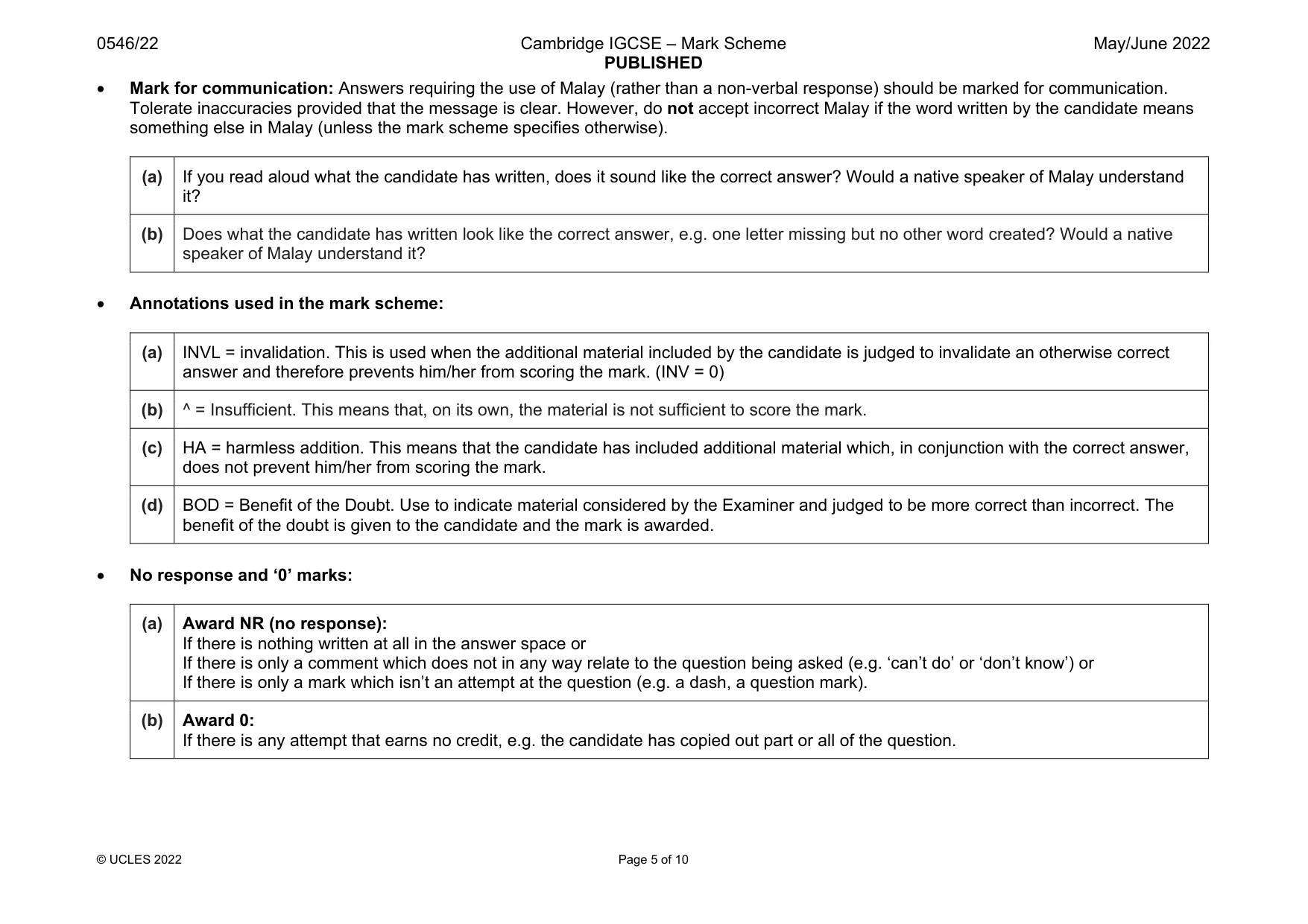 Mark scheme, page 5 of 10