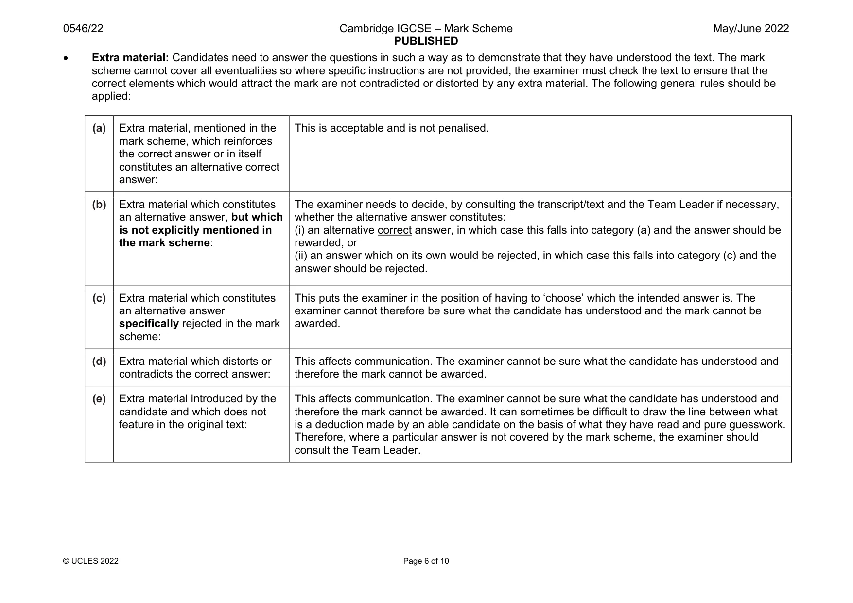 Mark scheme, page 6 of 10
