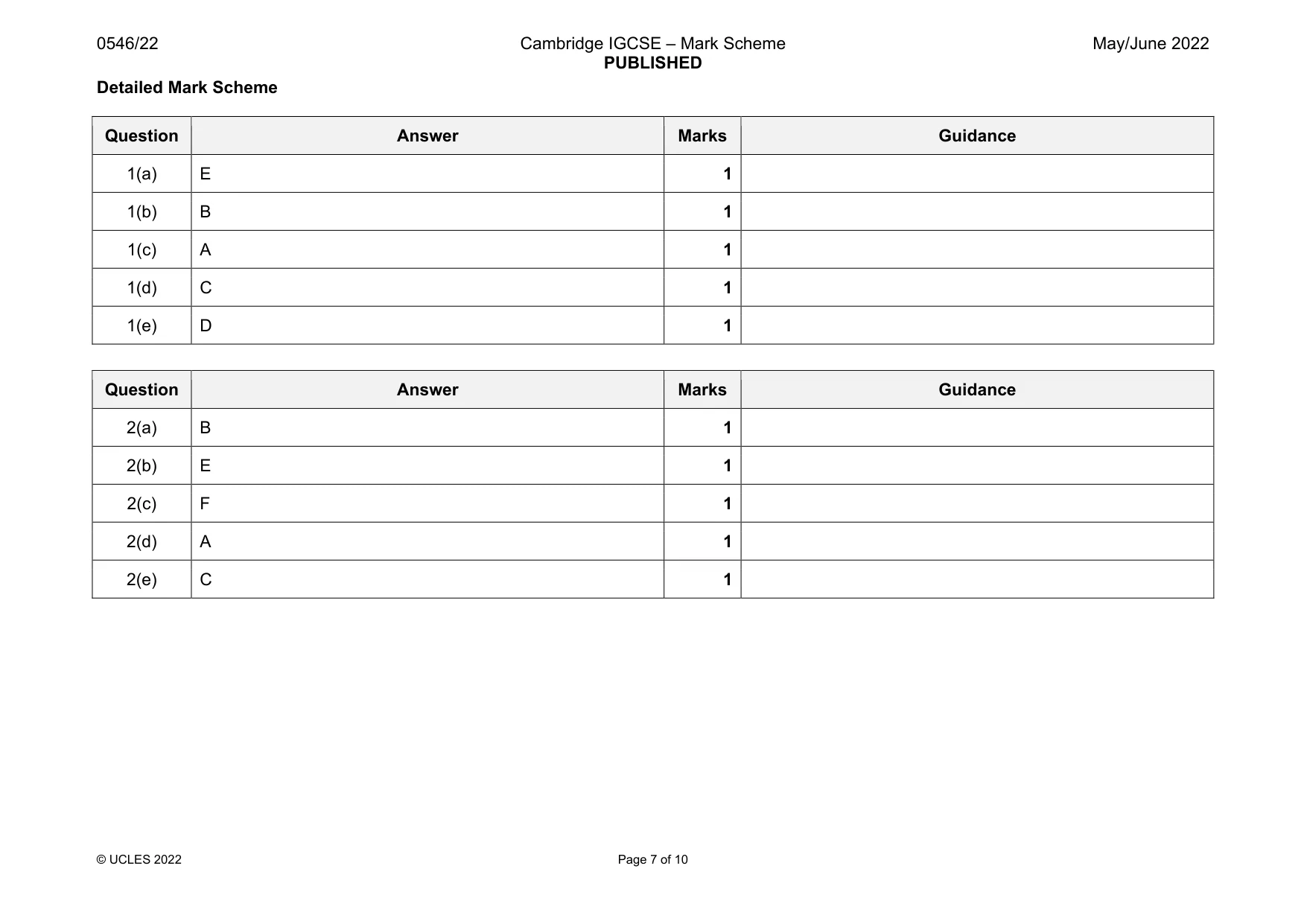 Mark scheme, page 7 of 10