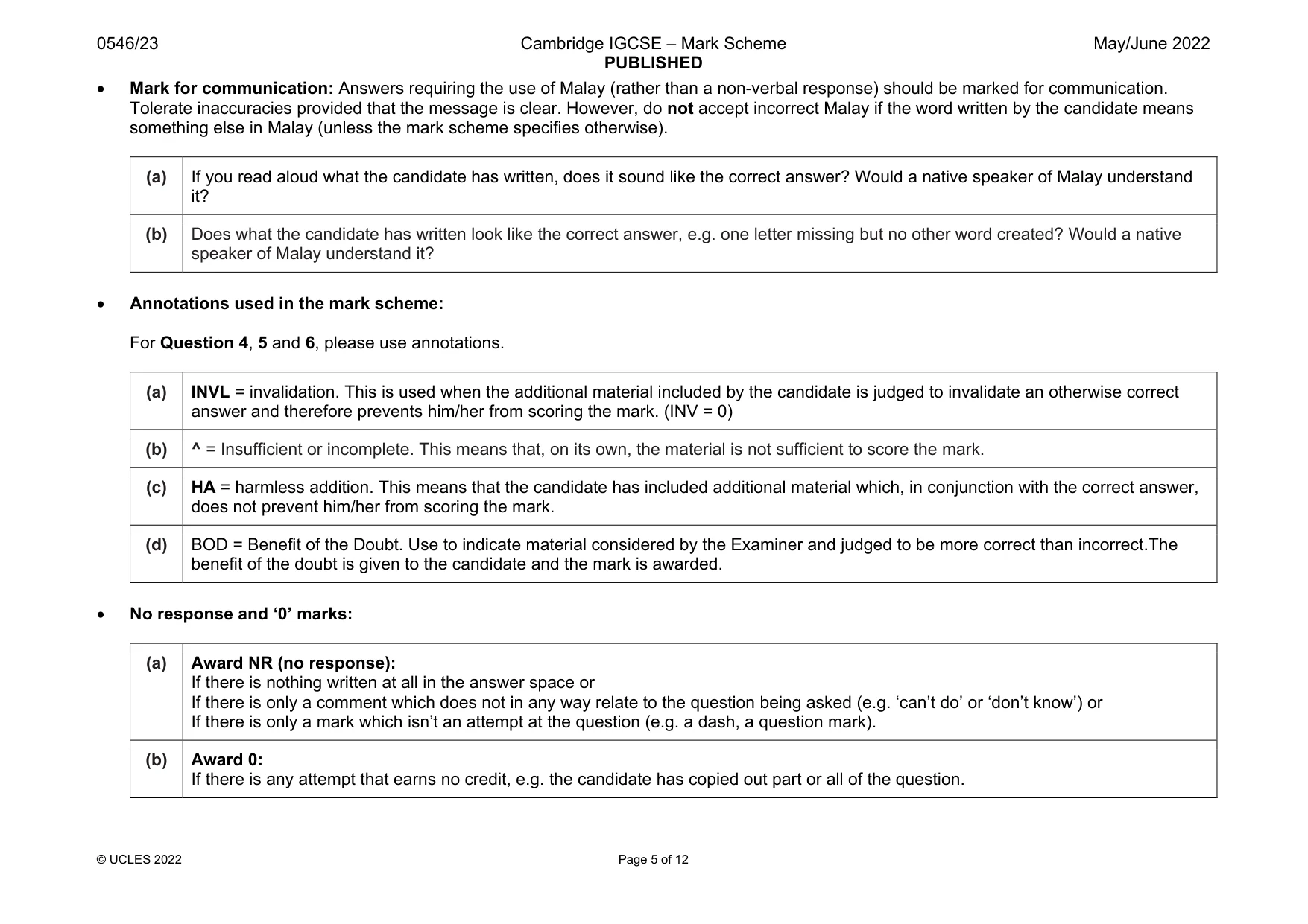 Mark scheme, page 5 of 12