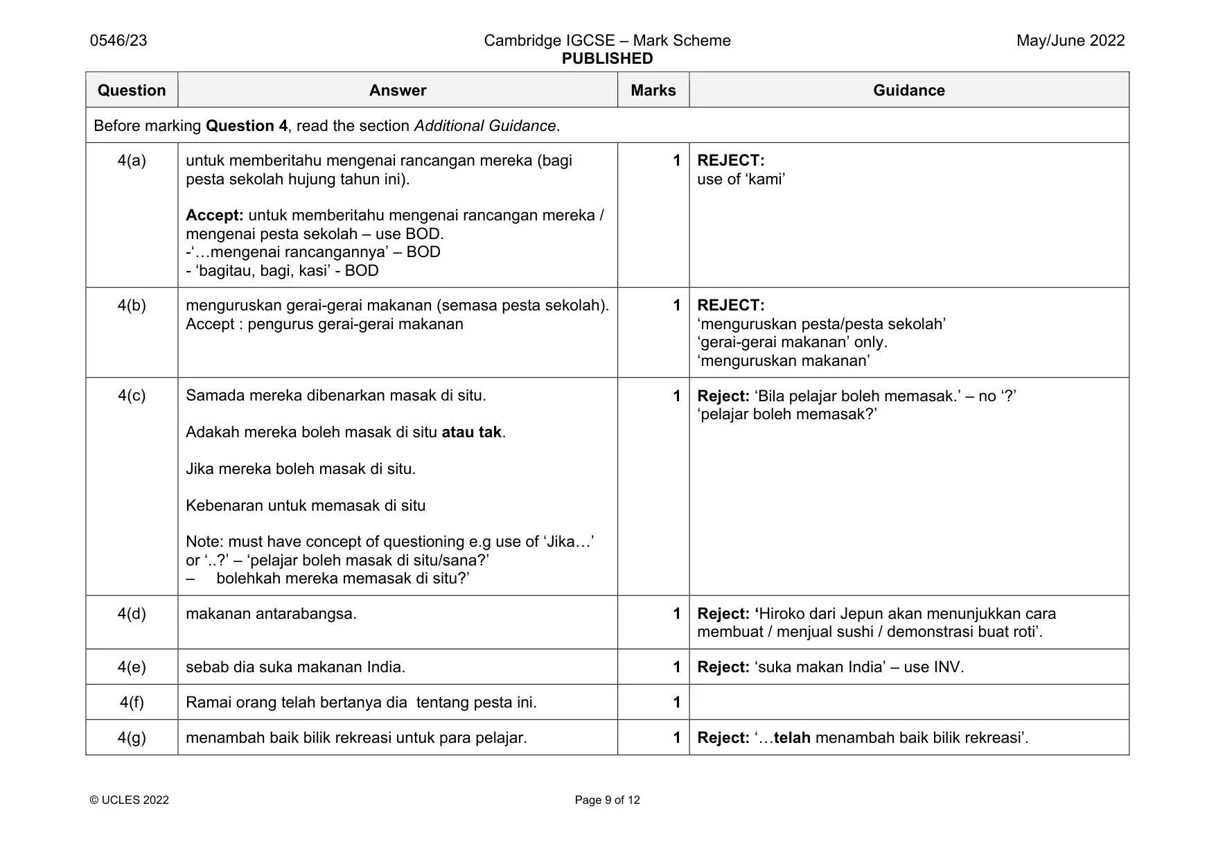 Mark scheme, page 9 of 12