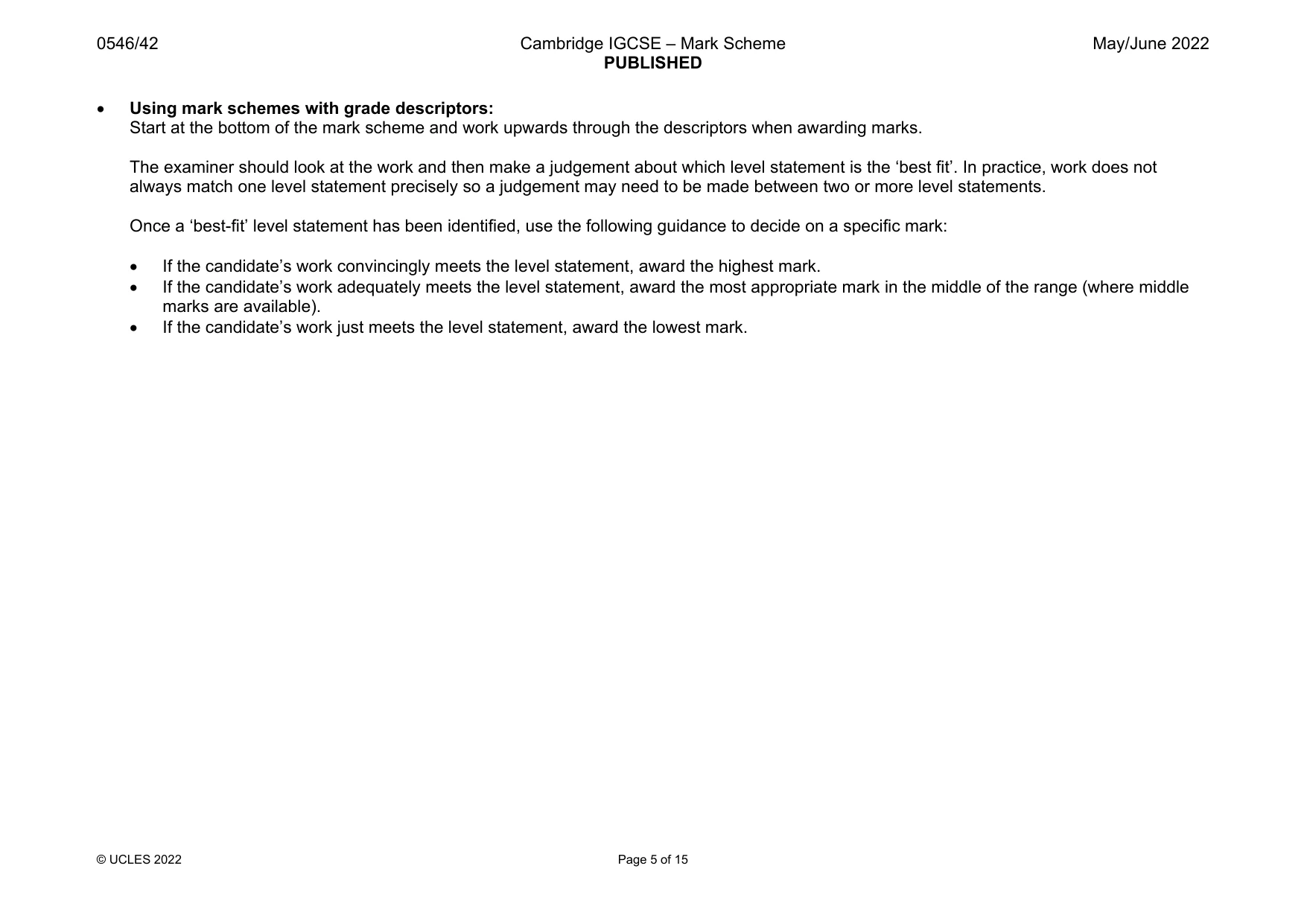 Mark scheme, page 5 of 15