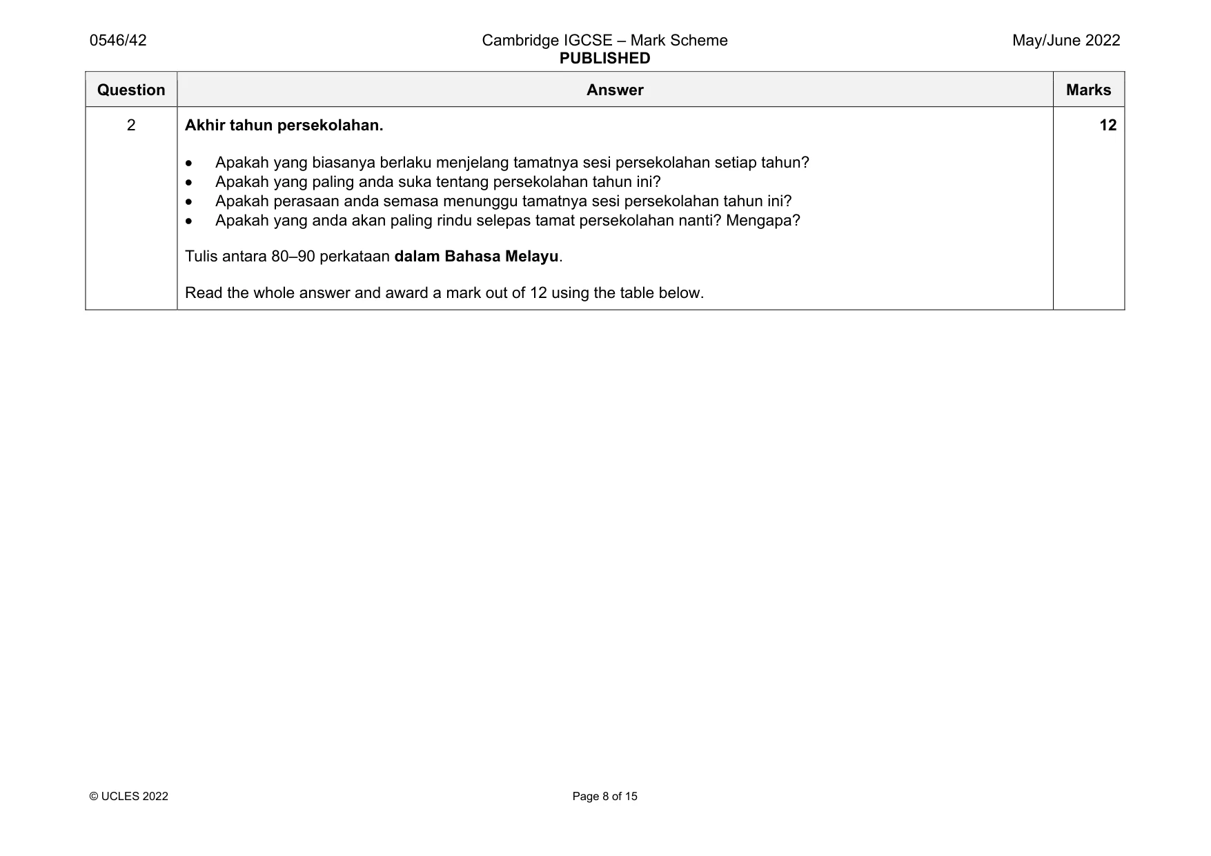 Mark scheme, page 8 of 15