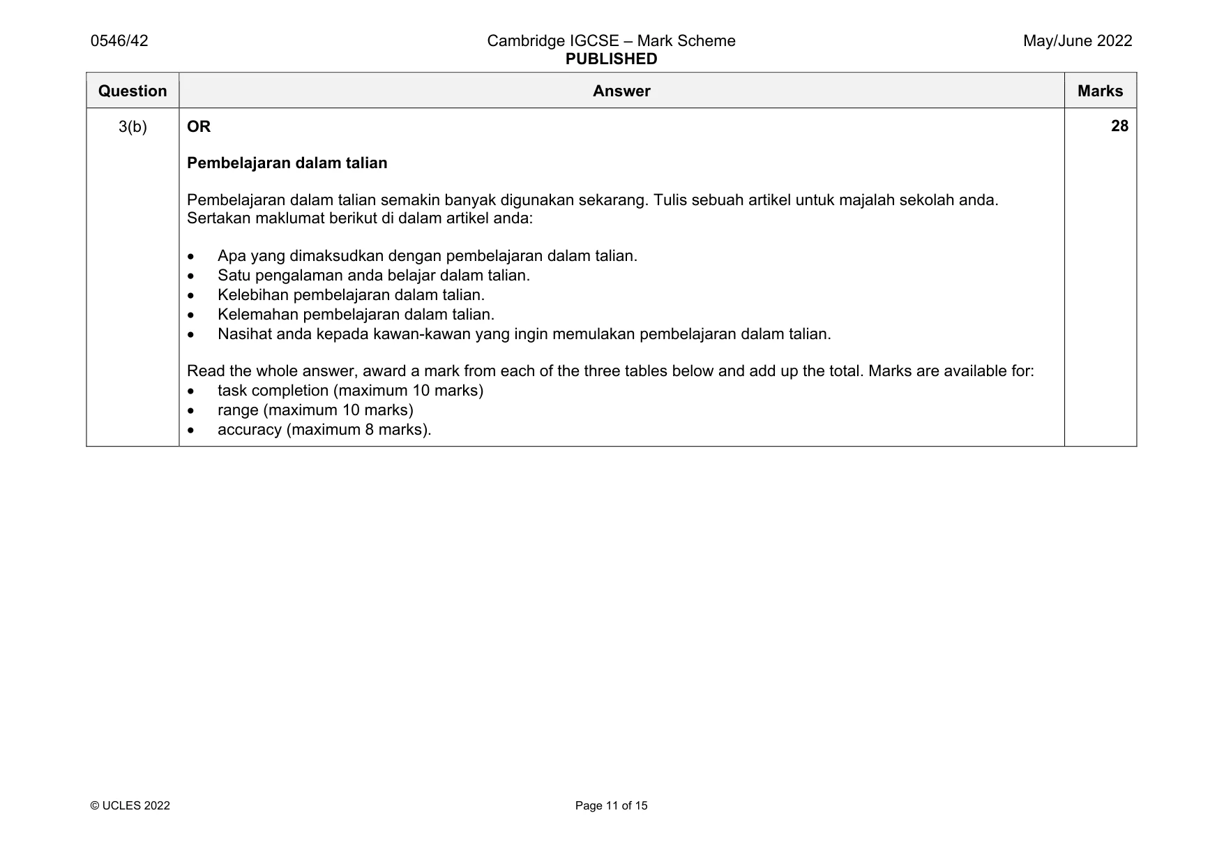 Mark scheme, page 11 of 15
